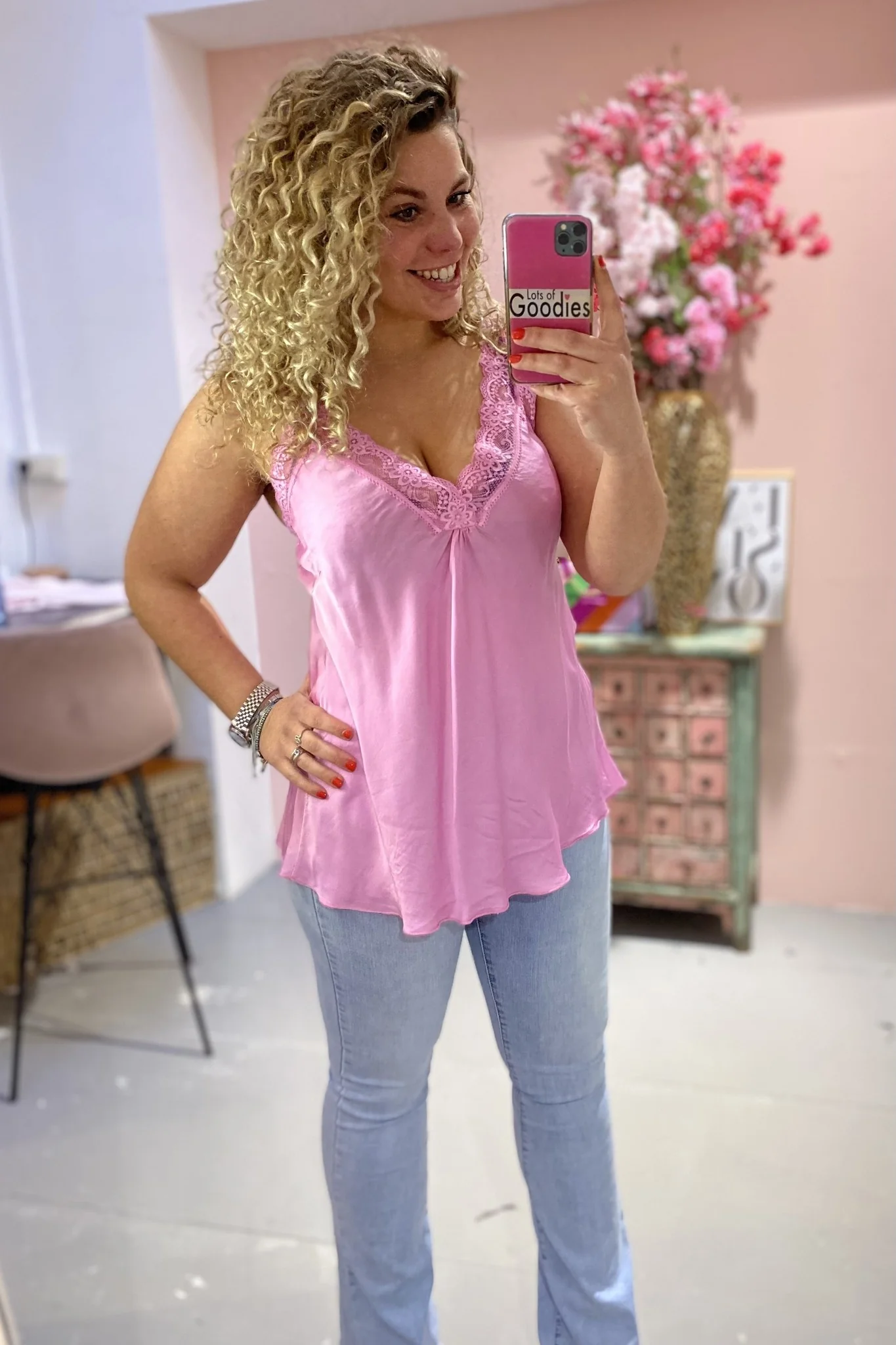 Curvy Bibi Lace Top - Sugar pink