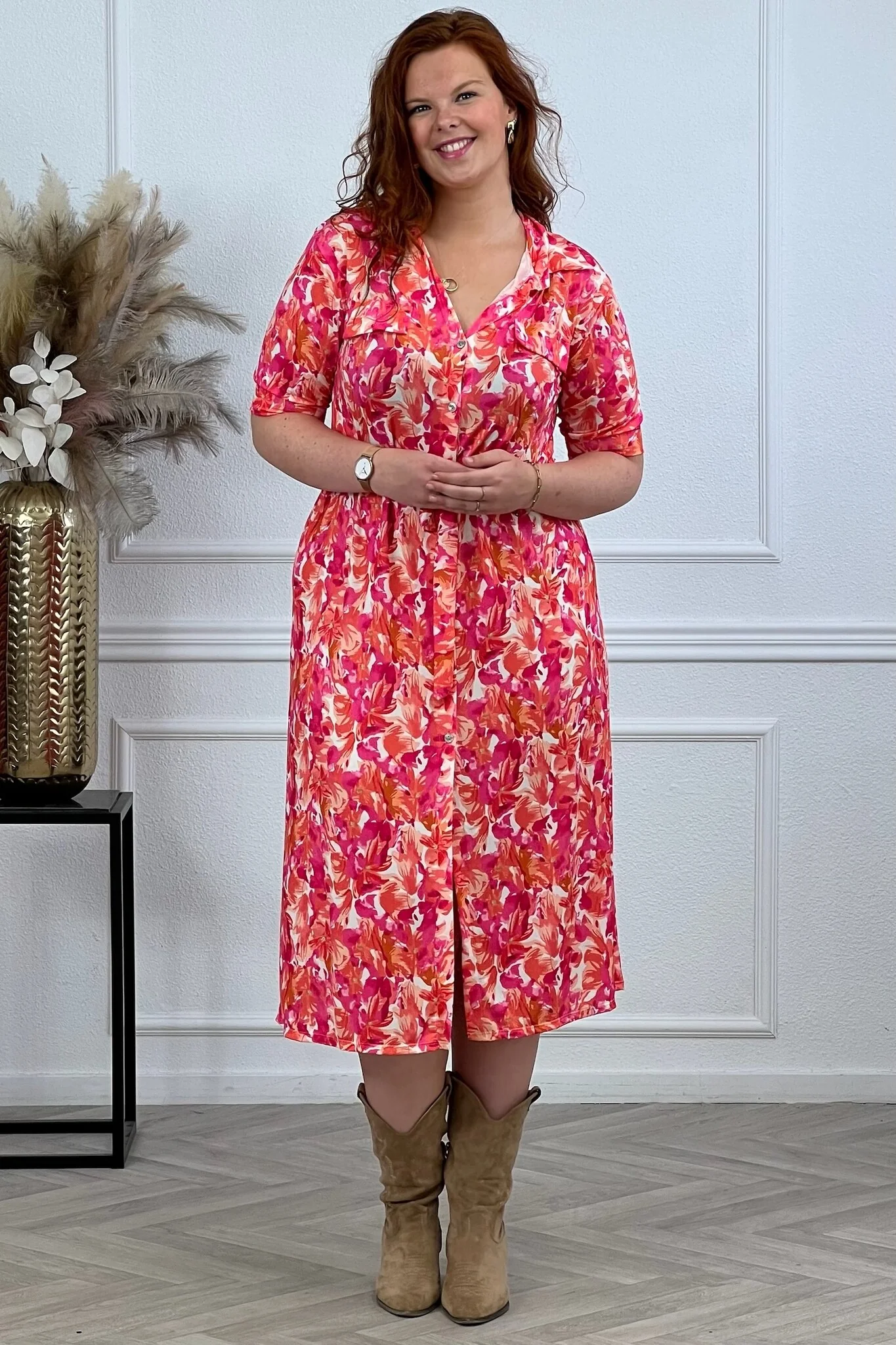 Curvy Blouse Dress Flowers - Pink/Orange - Image 2