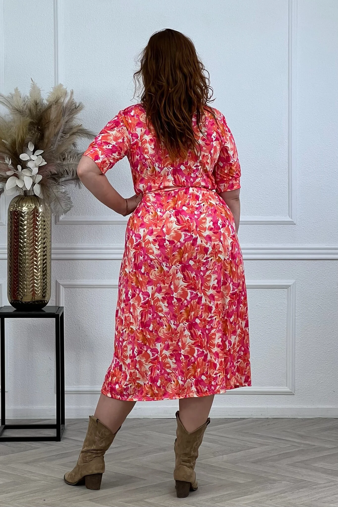 Curvy Blouse Dress Flowers - Pink/Orange - Image 4