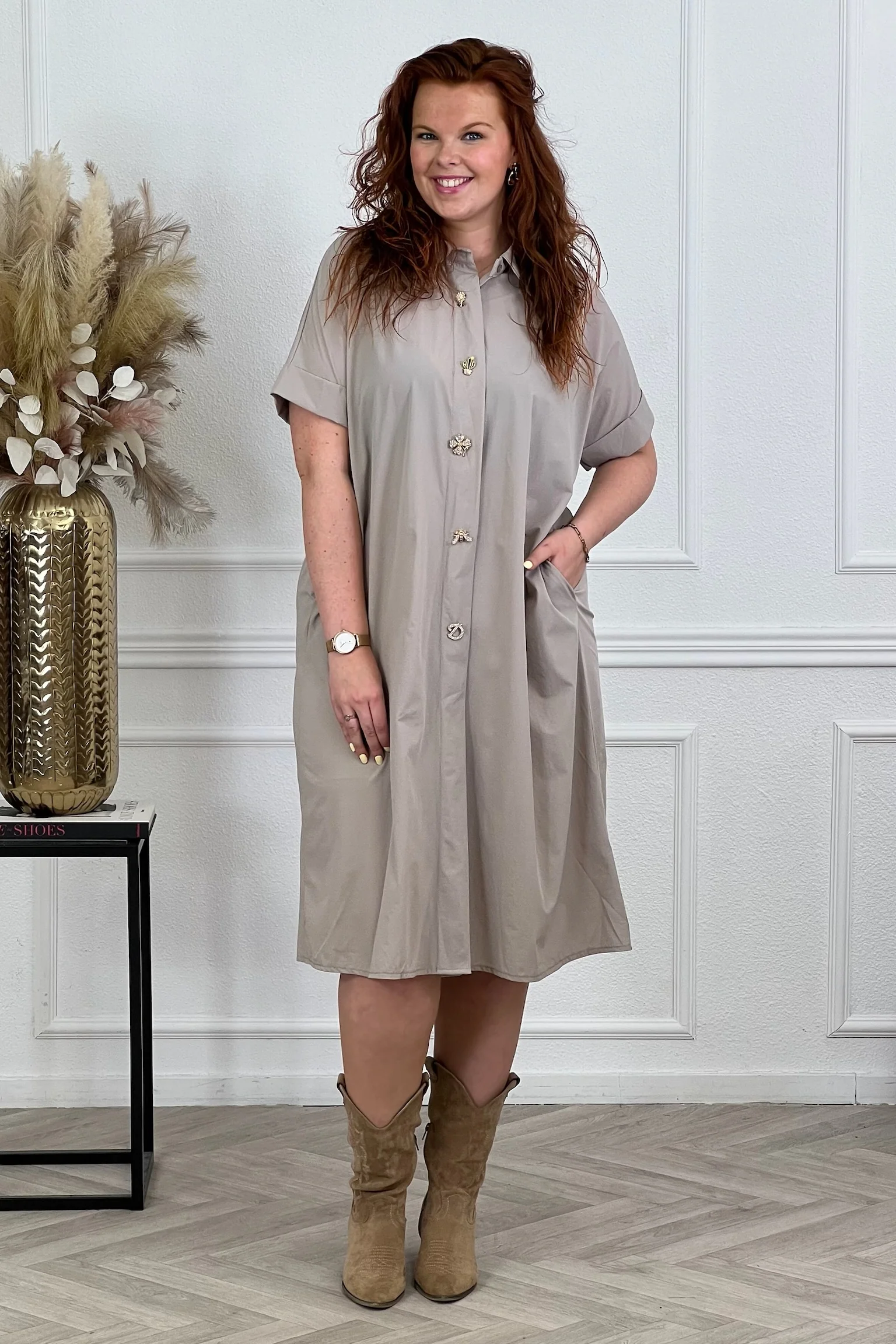 Curvy Broche Tunic - Taupe - Image 3