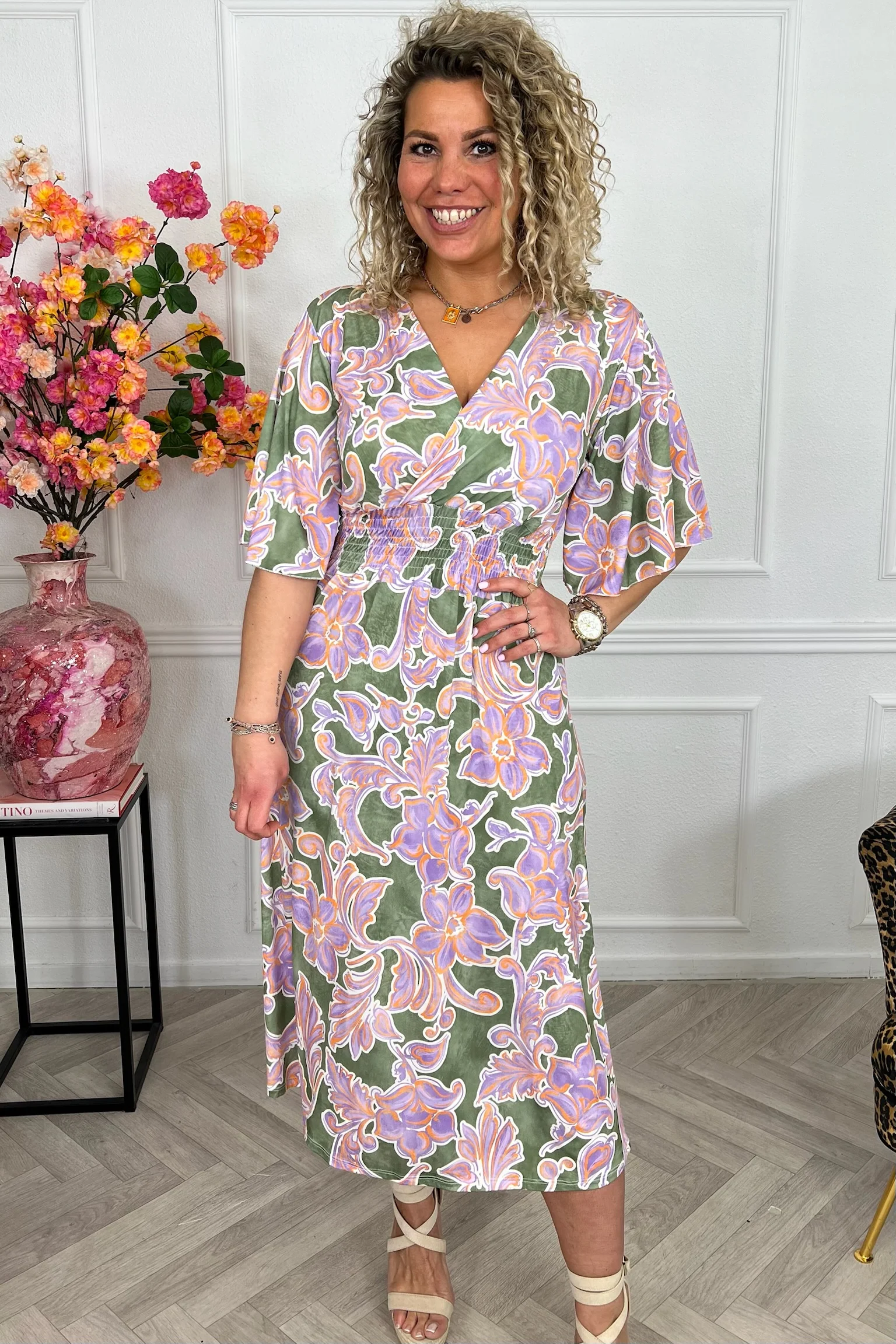 Curvy Flower Taille Dress - Lila/Green - Image 2