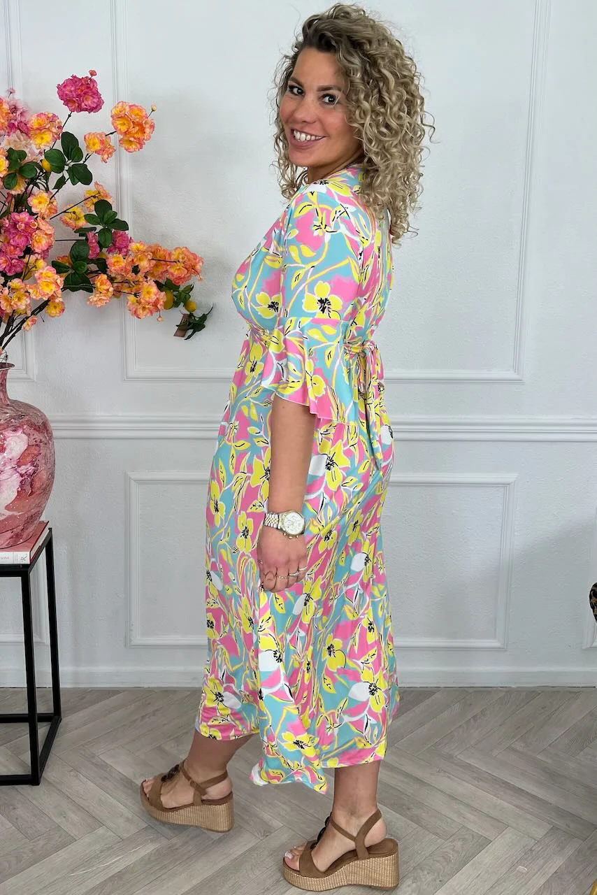 Curvy Knotted Celeste Dress - Pink/Yellow/Turquoise - Image 2
