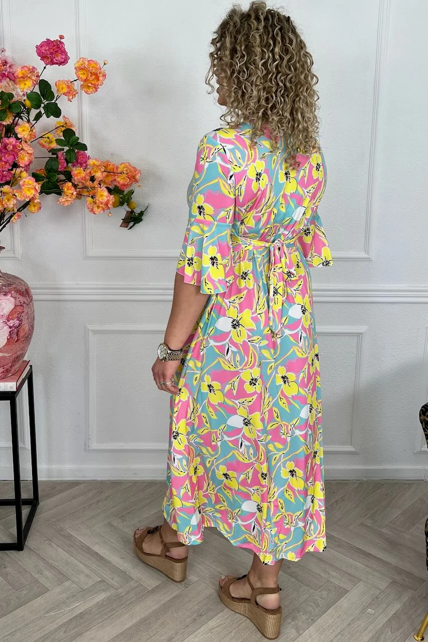 Curvy Knotted Celeste Dress - Pink/Yellow/Turquoise - Image 3