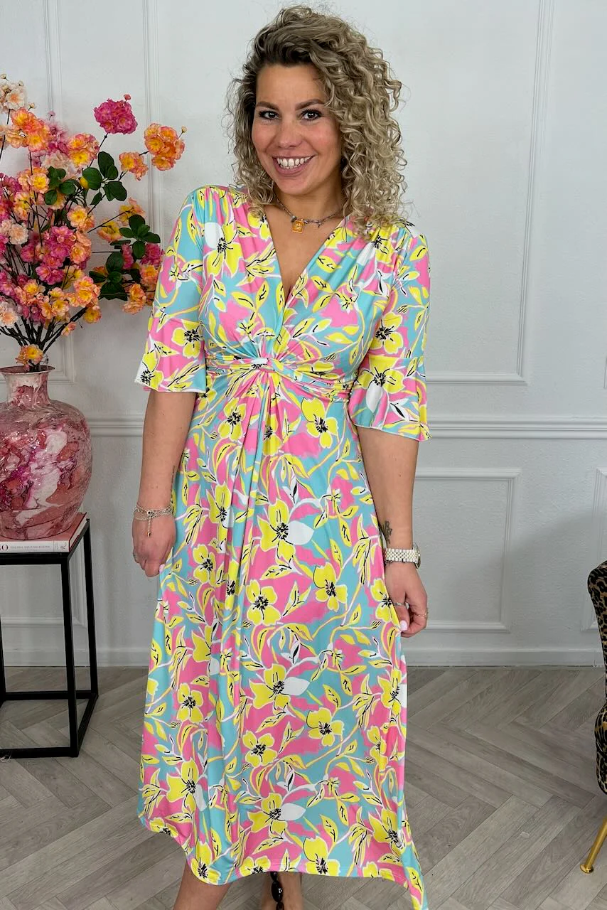 Curvy Knotted Celeste Dress - Pink/Yellow/Turquoise - Image 4