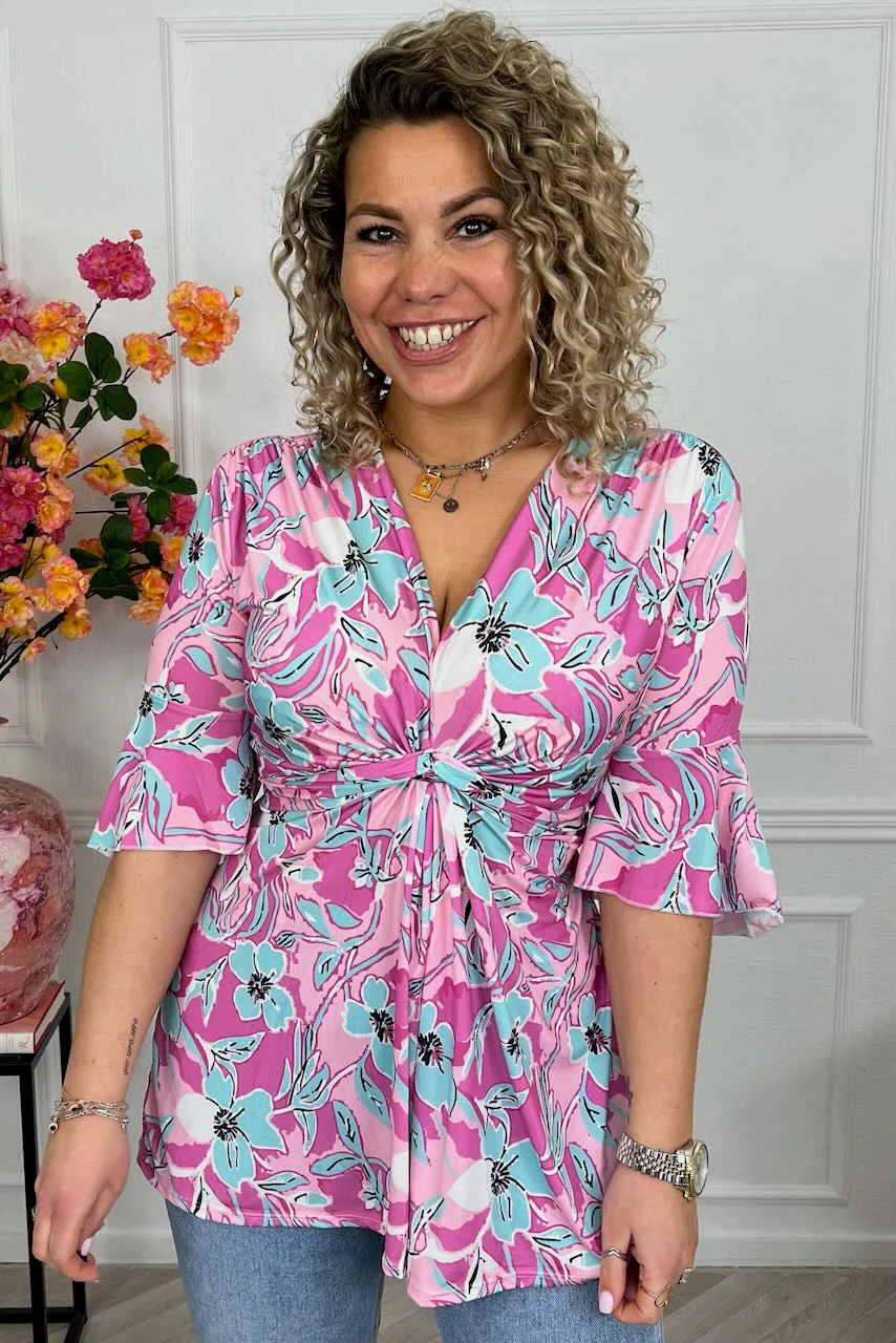 Curvy Knotted Celeste Top - Pink/Turquoise