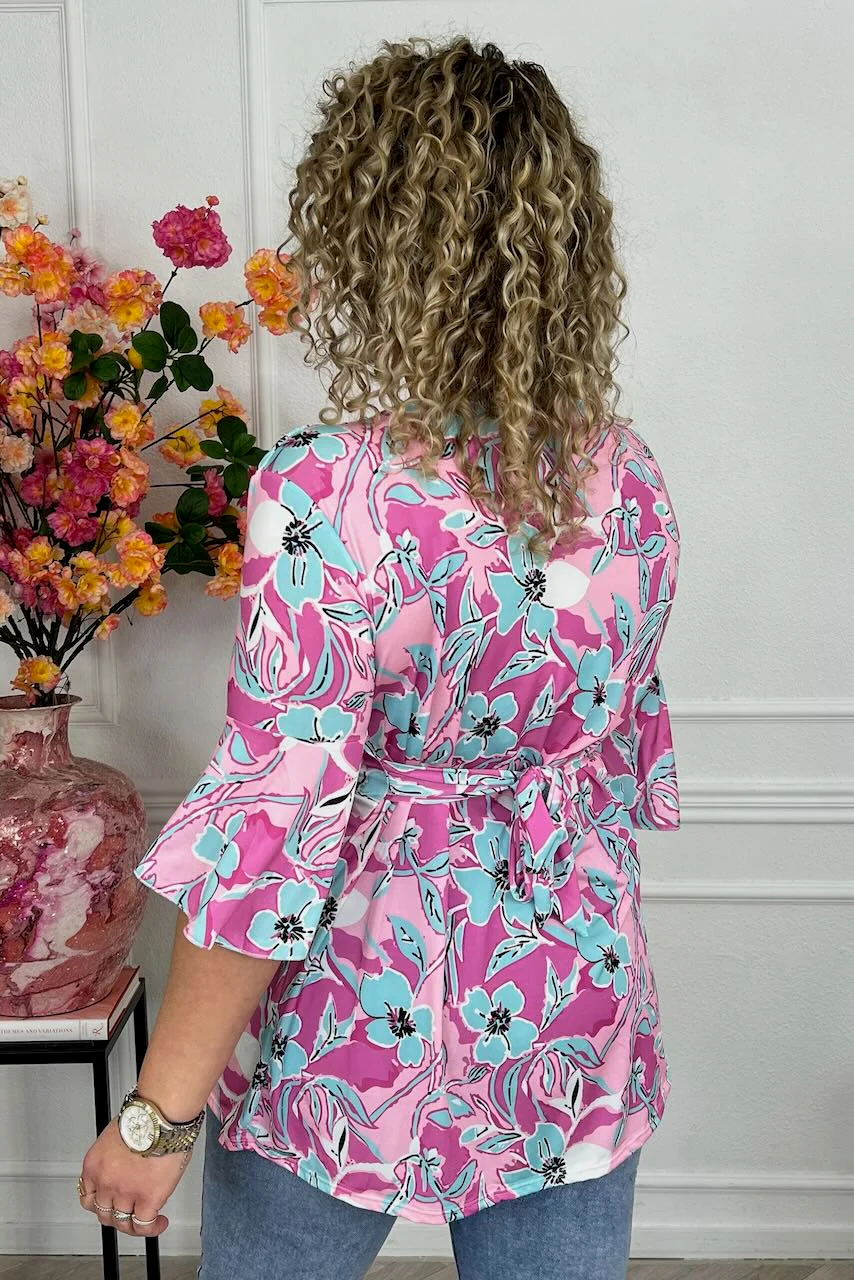 Curvy Knotted Celeste Top - Pink/Turquoise - Image 3