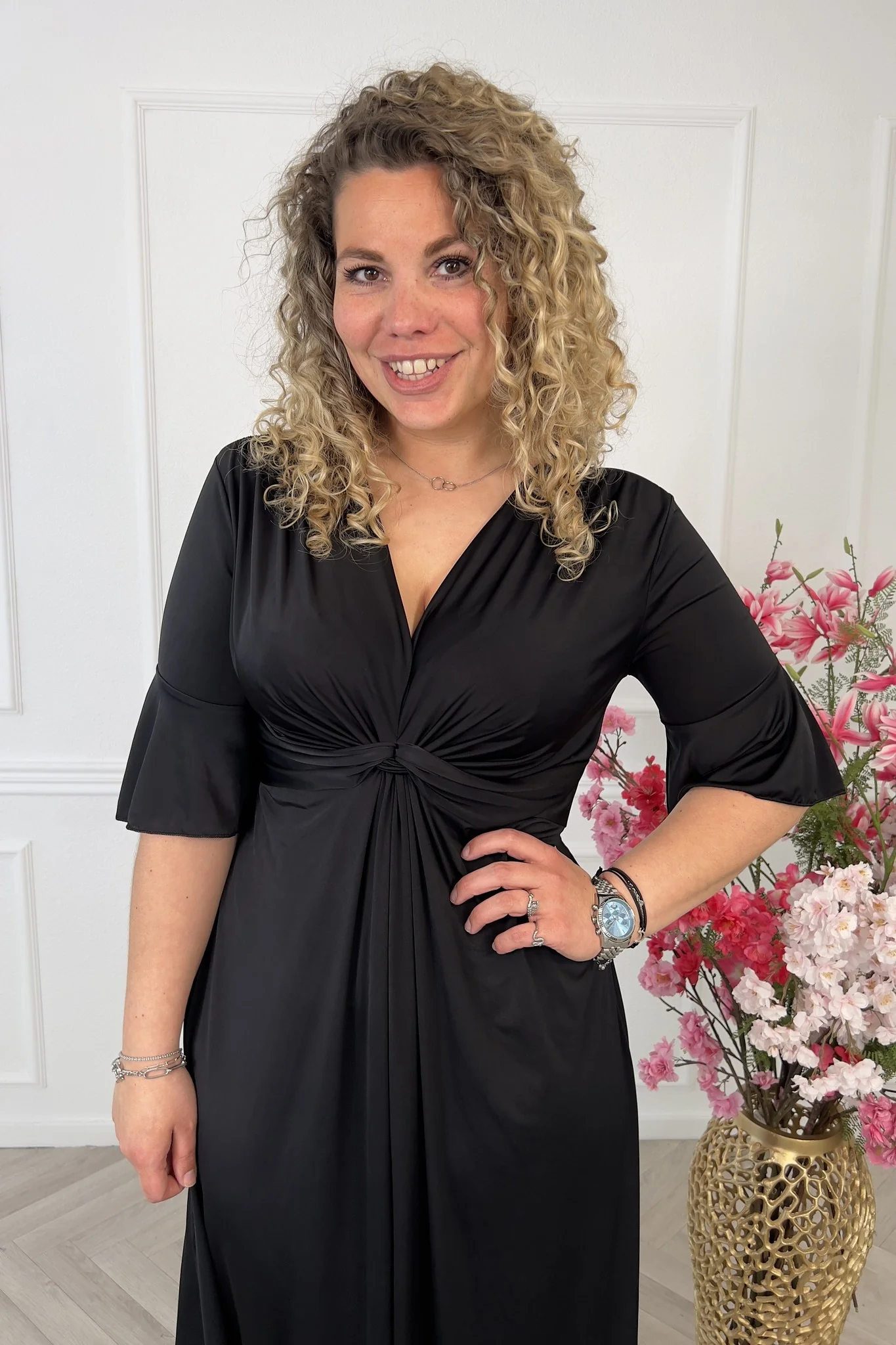 Curvy Knotted Dress - Black - Image 7