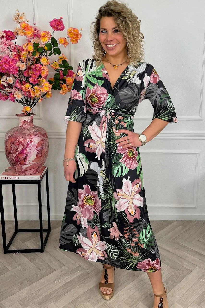 Curvy Knotted Forest Dress - Black/Pink - Image 4