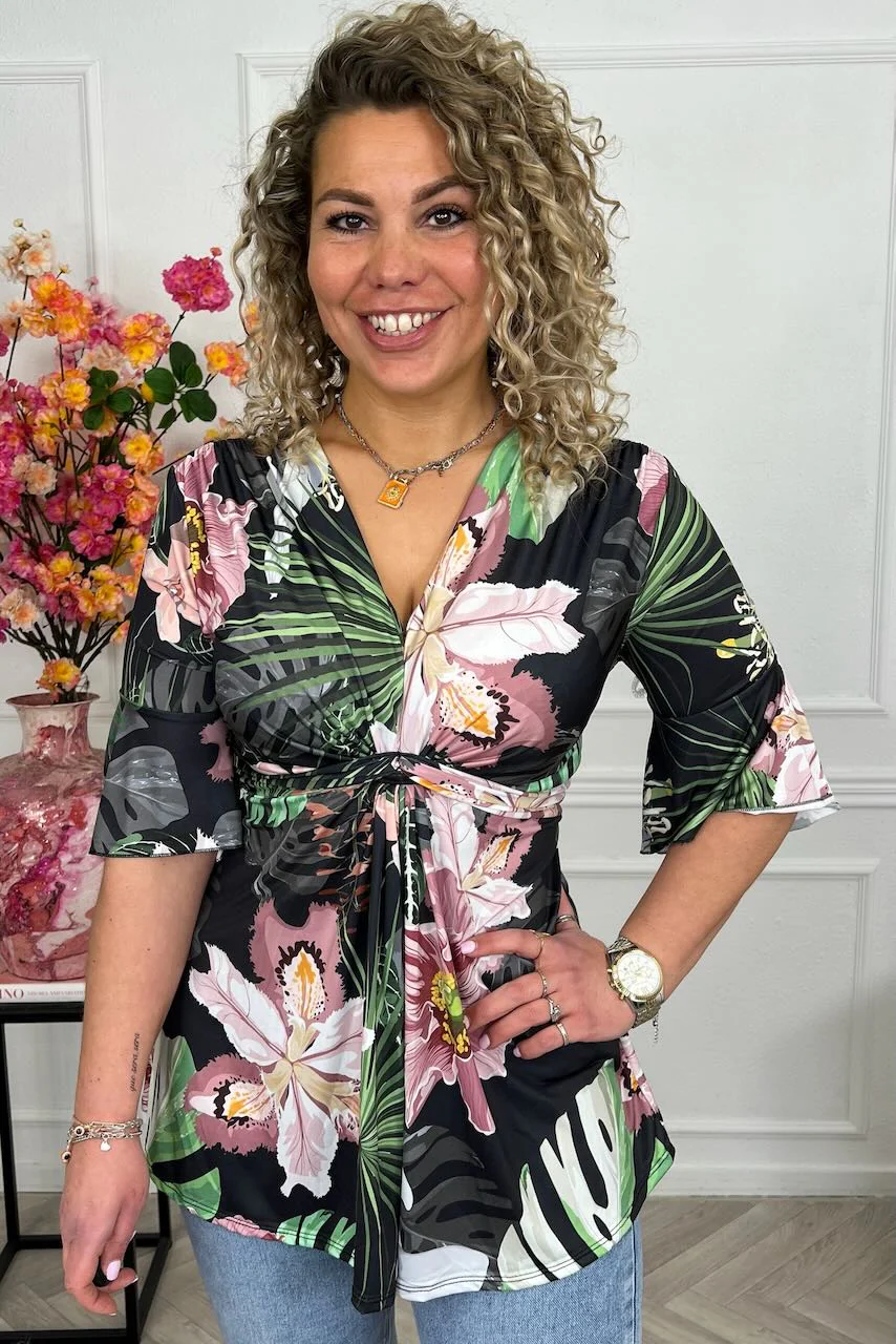 Curvy Knotted Forest Top - Black/Pink