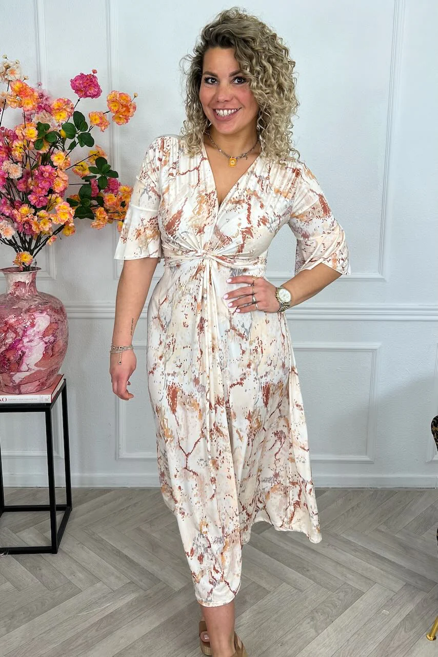 Curvy Knotted Marble Dress - Beige
