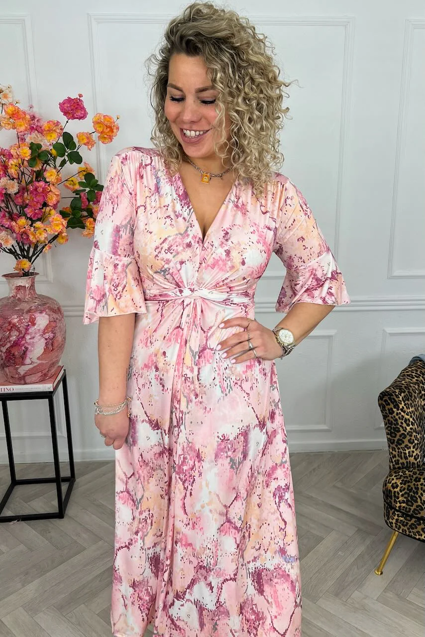 Curvy Knotted Marble Dress - Pink