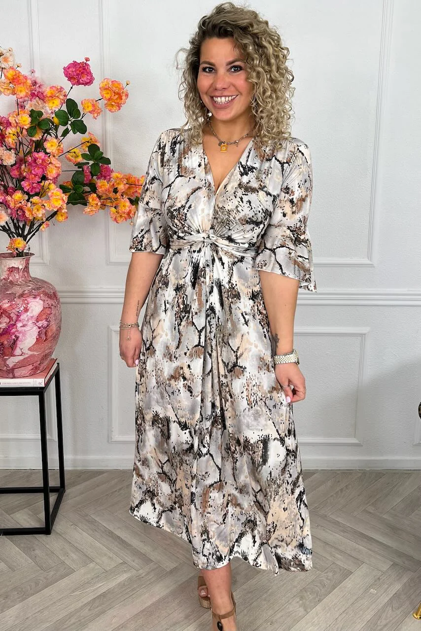 Curvy Knotted Marble Dress - Taupe/Black