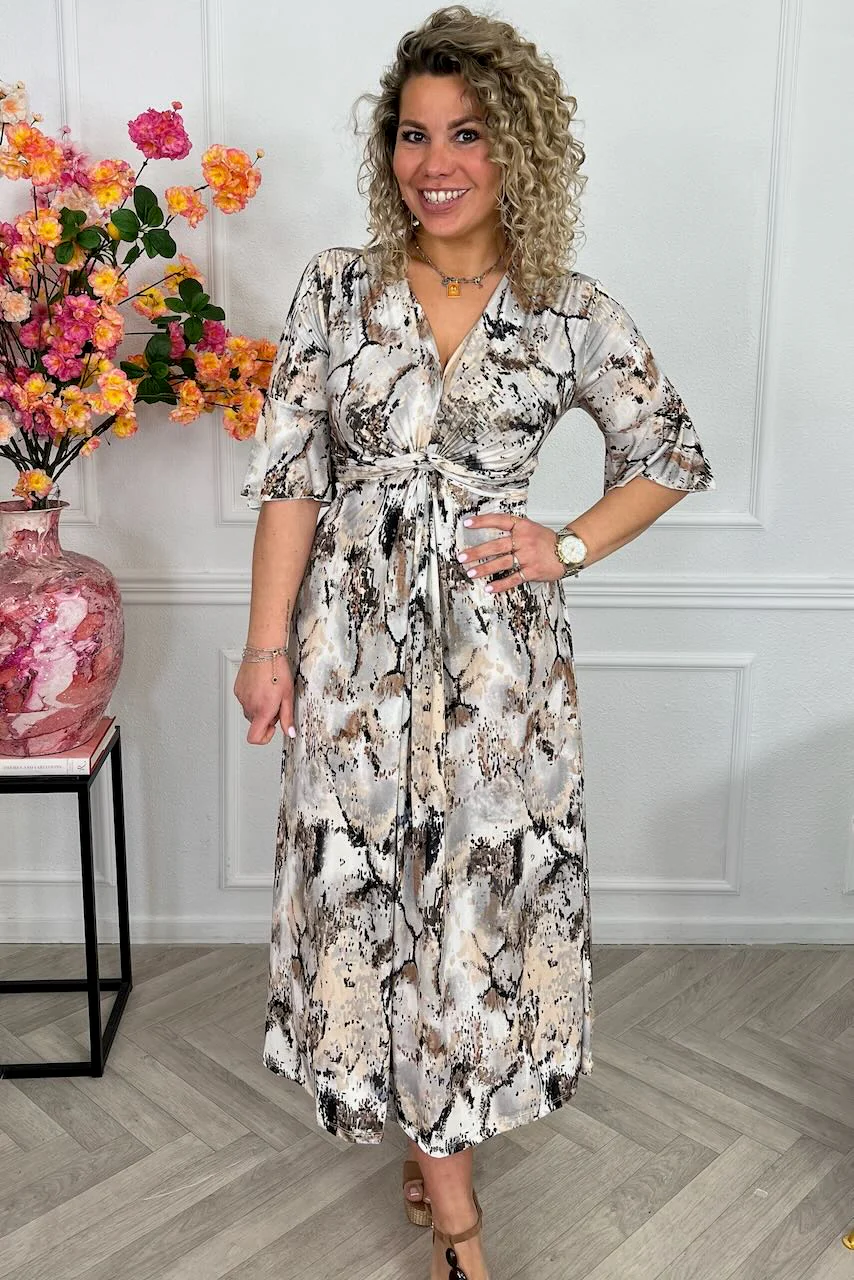 Curvy Knotted Marble Dress - Taupe/Black - Image 3