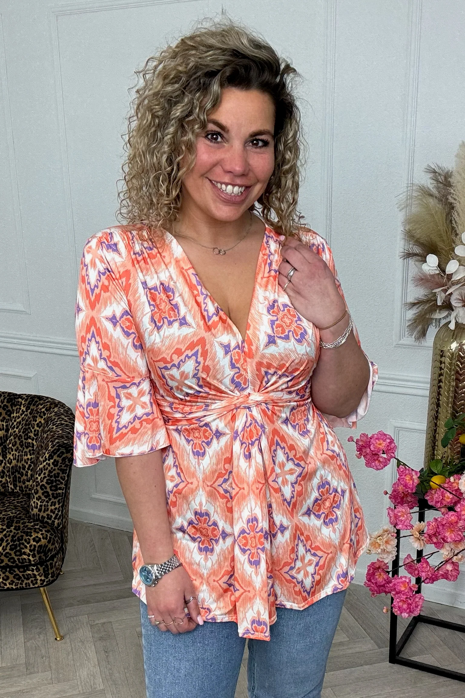 Curvy Knotted Mia Top - Orange/Purple - Image 3
