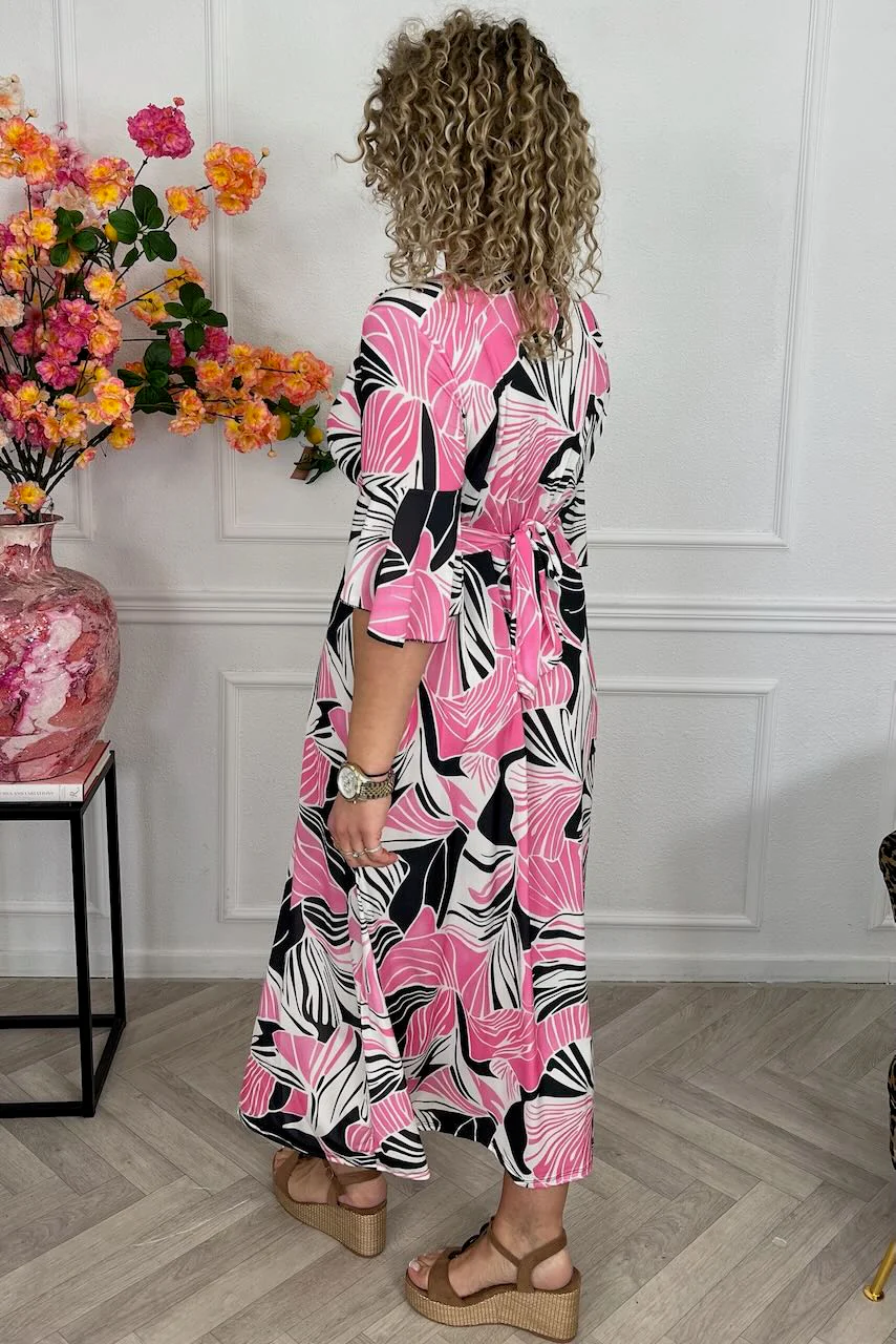 Curvy Knotted Palm Breeze Dress - Black/Pink - Image 3