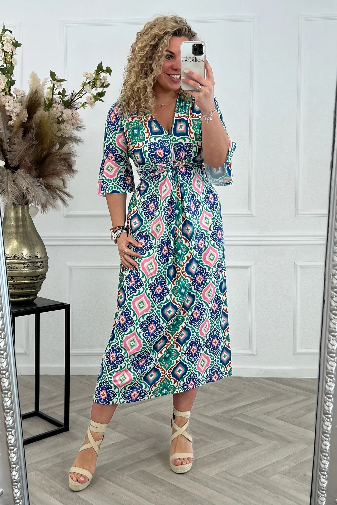 Curvy Knotted Spring Dress - Blue/Pink/Green - Image 2