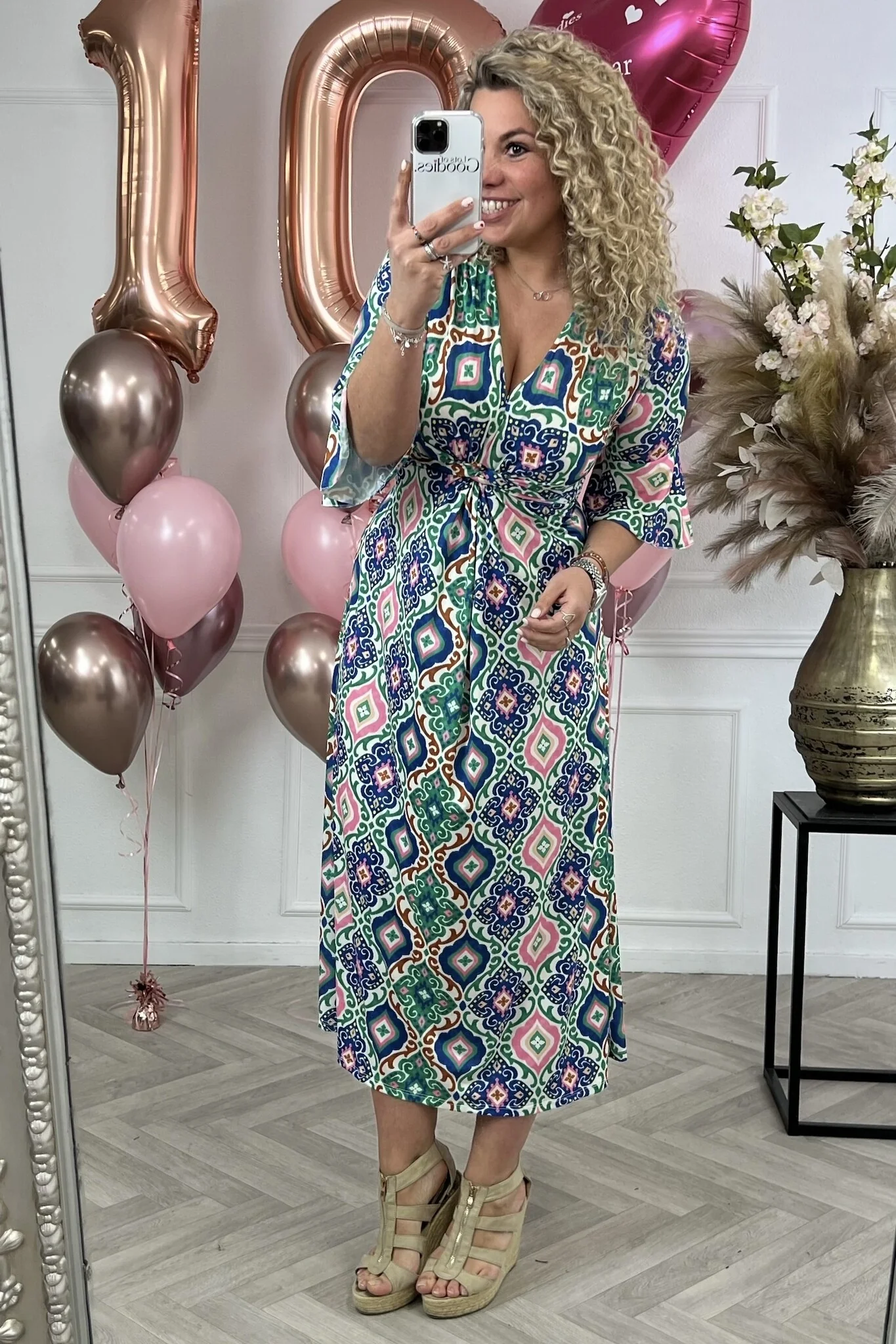 Curvy Knotted Spring Dress - Blue/Pink/Green - Image 3