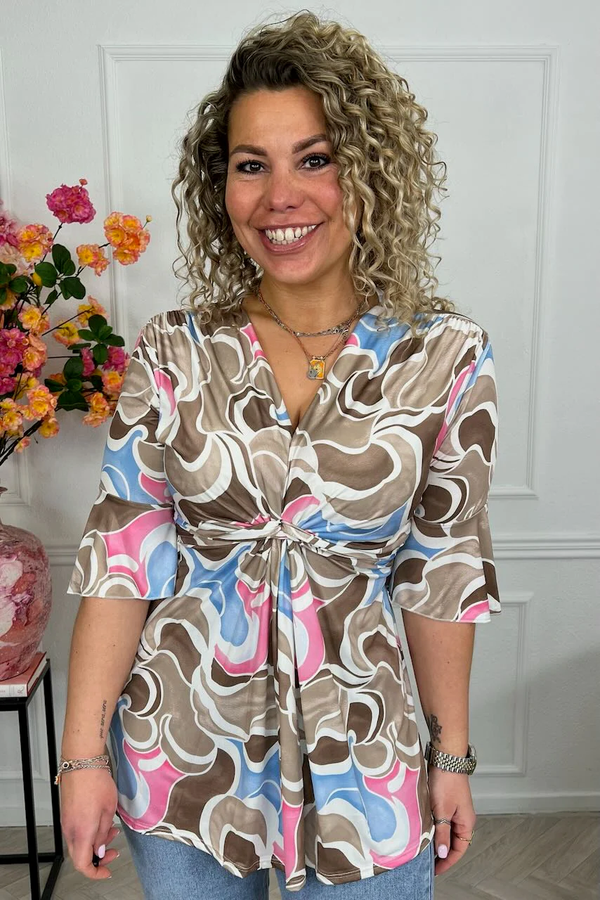 Curvy Knotted Tenerife Top - Brown/Pink - Image 2