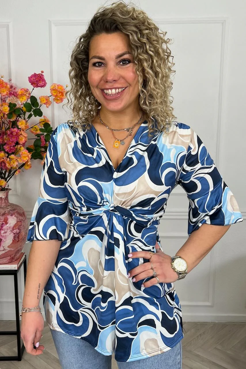 Curvy Knotted Tenerife Top - Navy/Beige