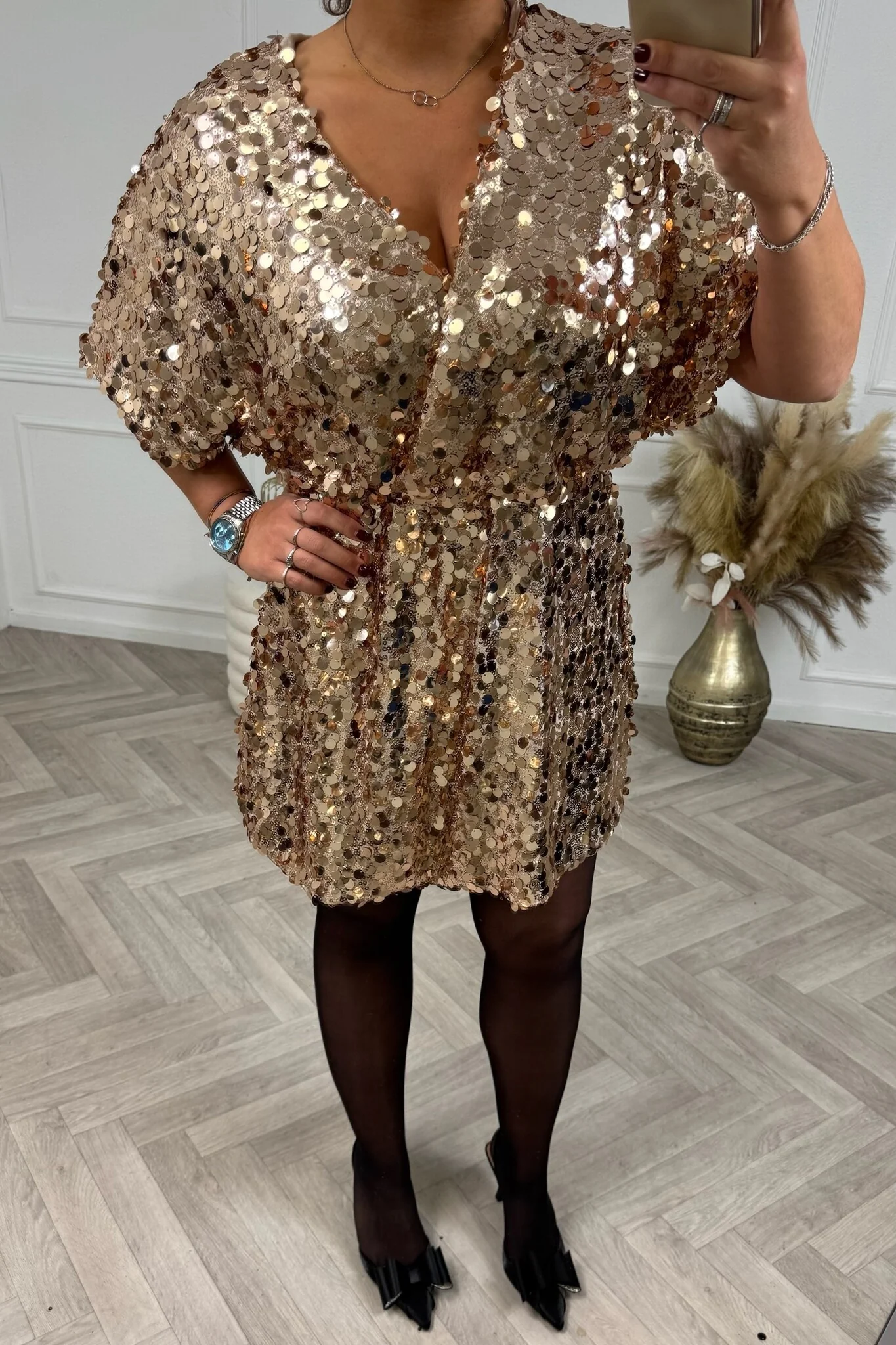 Curvy Limited Paillet Dress - Gold - Image 3