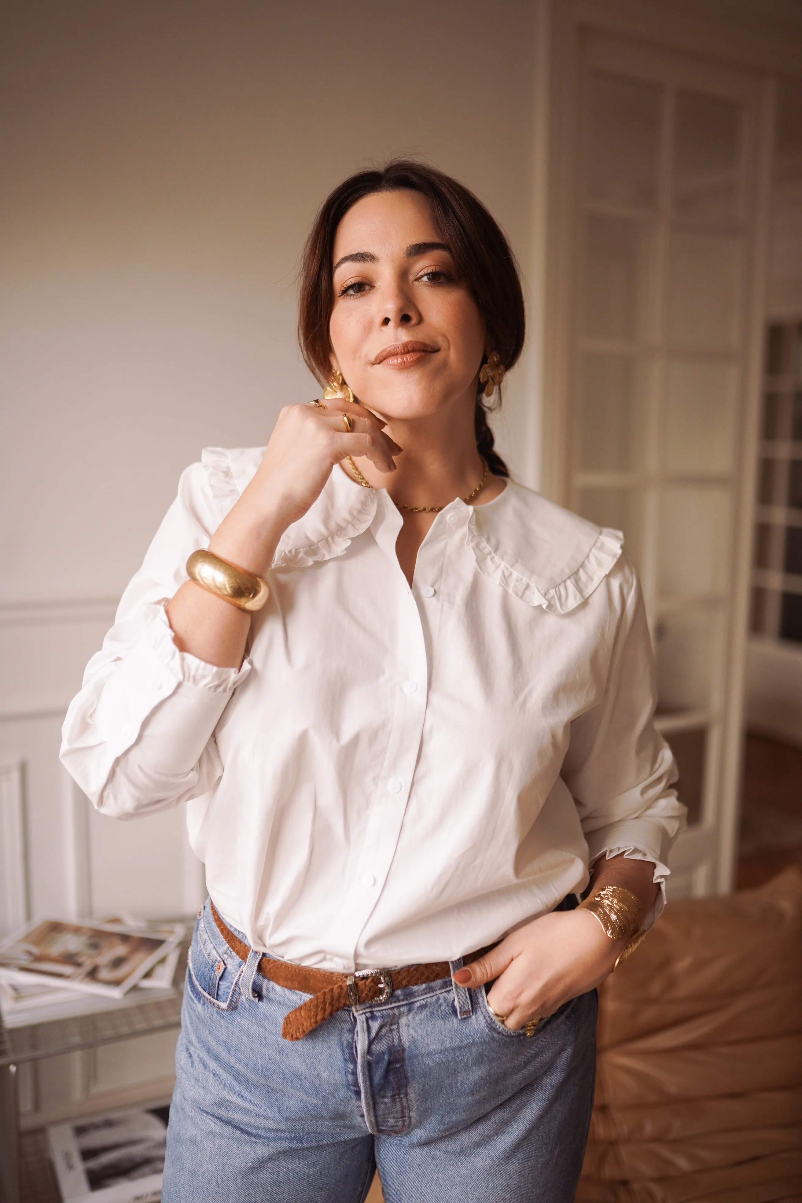 Curvy Lois Collar Blouse - White
