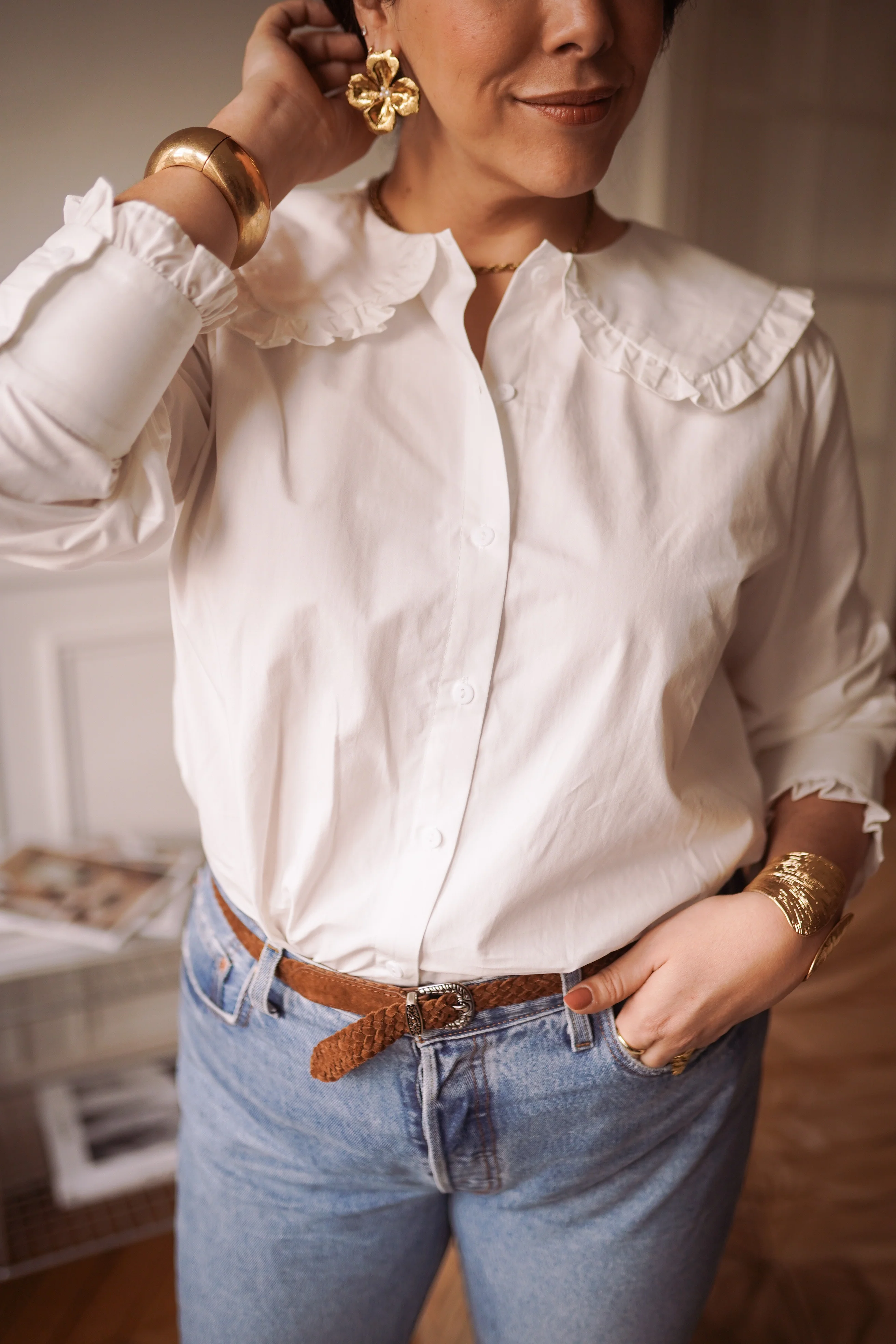 Curvy Lois Collar Blouse - White - Image 3