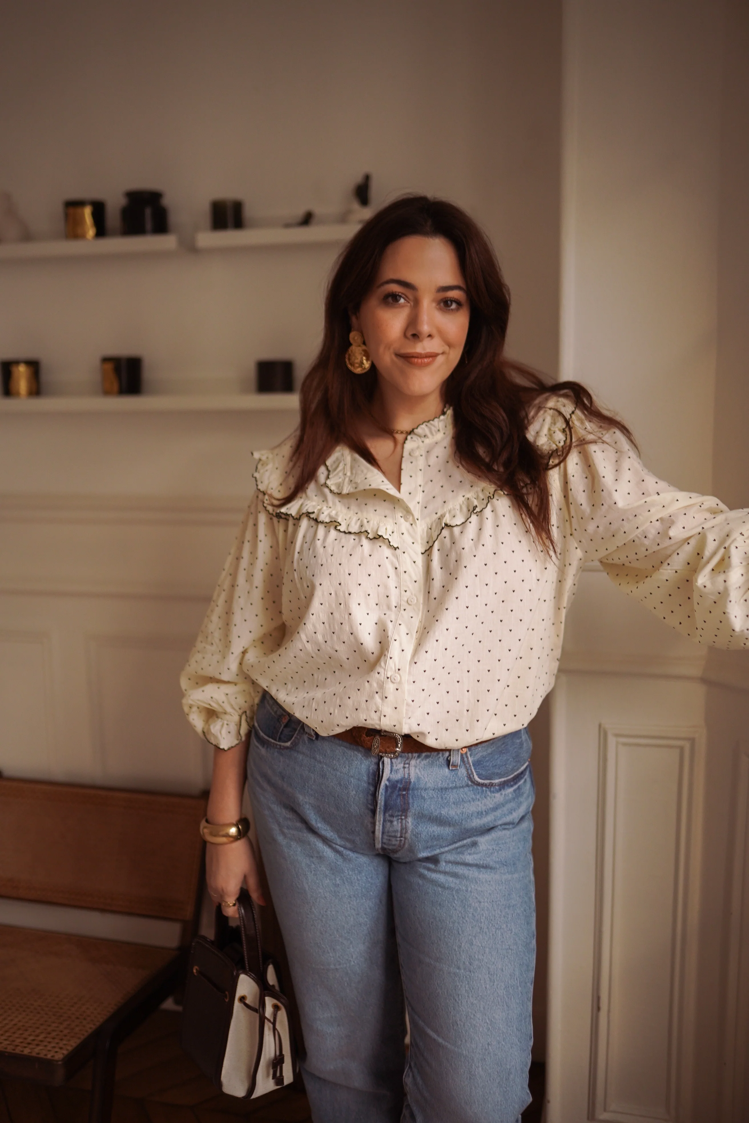 Curvy Lola Ruffle Hearts Blouse - White