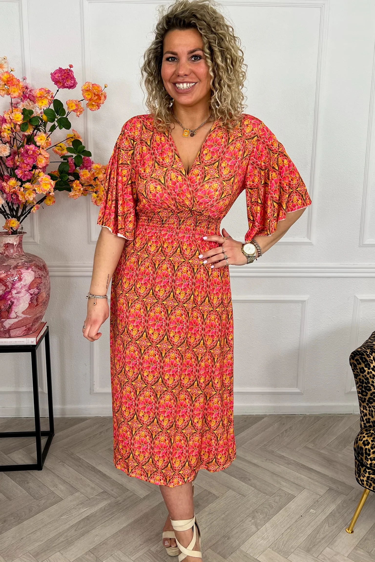 Curvy Print Taille Dress - Orange
