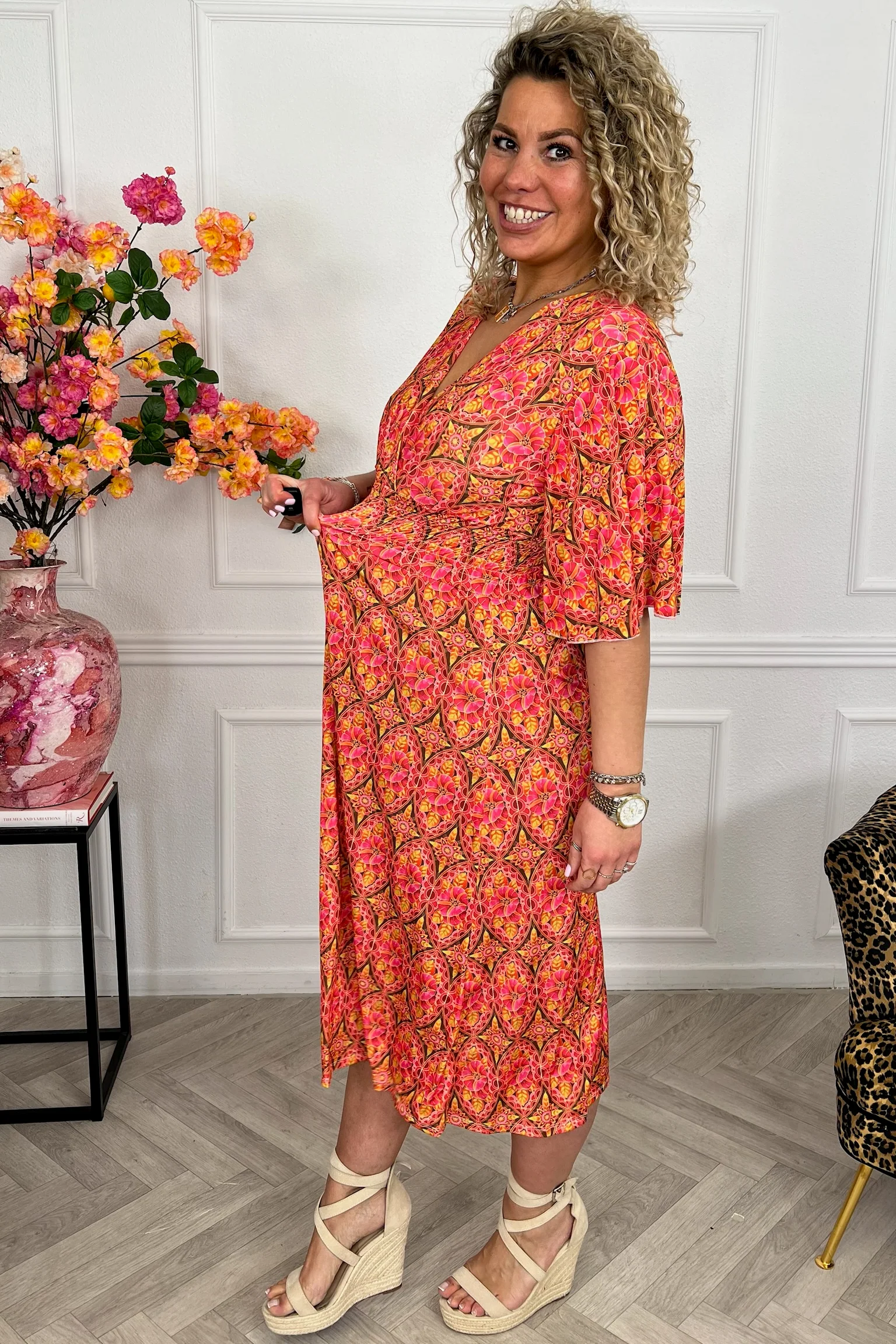 Curvy Print Taille Dress - Orange - Image 3