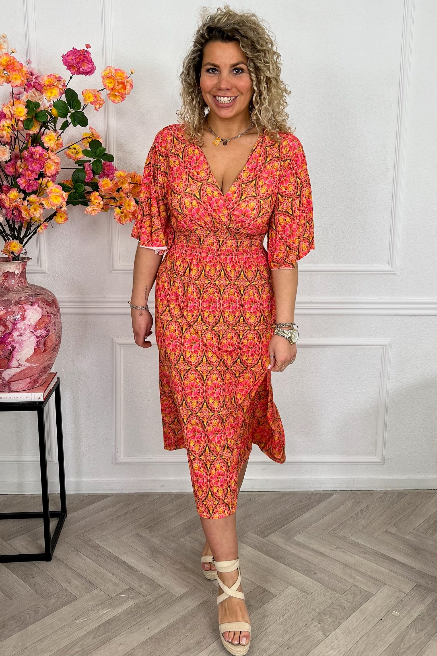 Curvy Print Taille Dress - Orange - Image 4