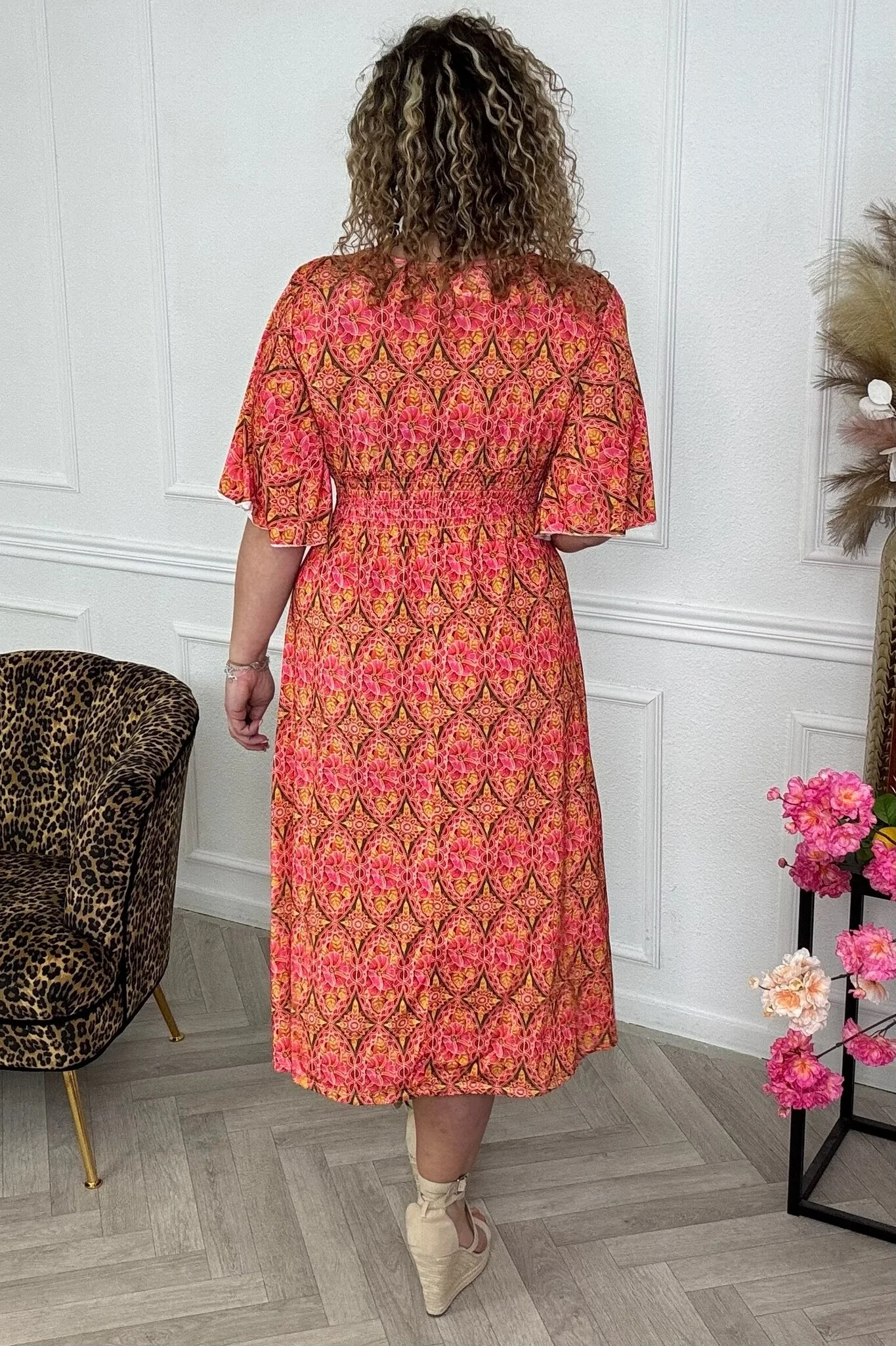 Curvy Print Taille Dress - Orange - Image 5