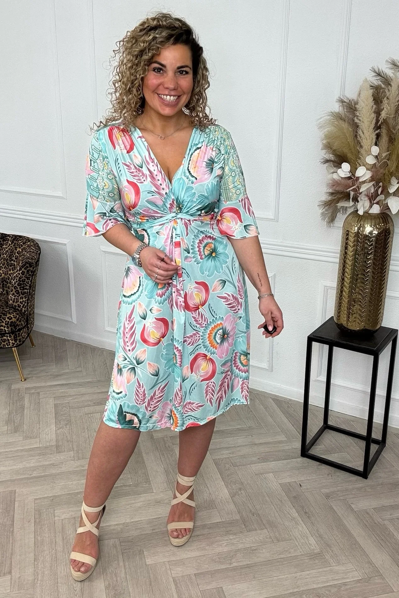 Curvy Short Knotted Alice Dress - Turquoise - Image 2