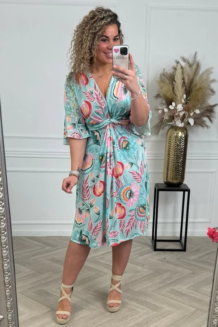 Curvy Short Knotted Alice Dress - Turquoise - Image 3