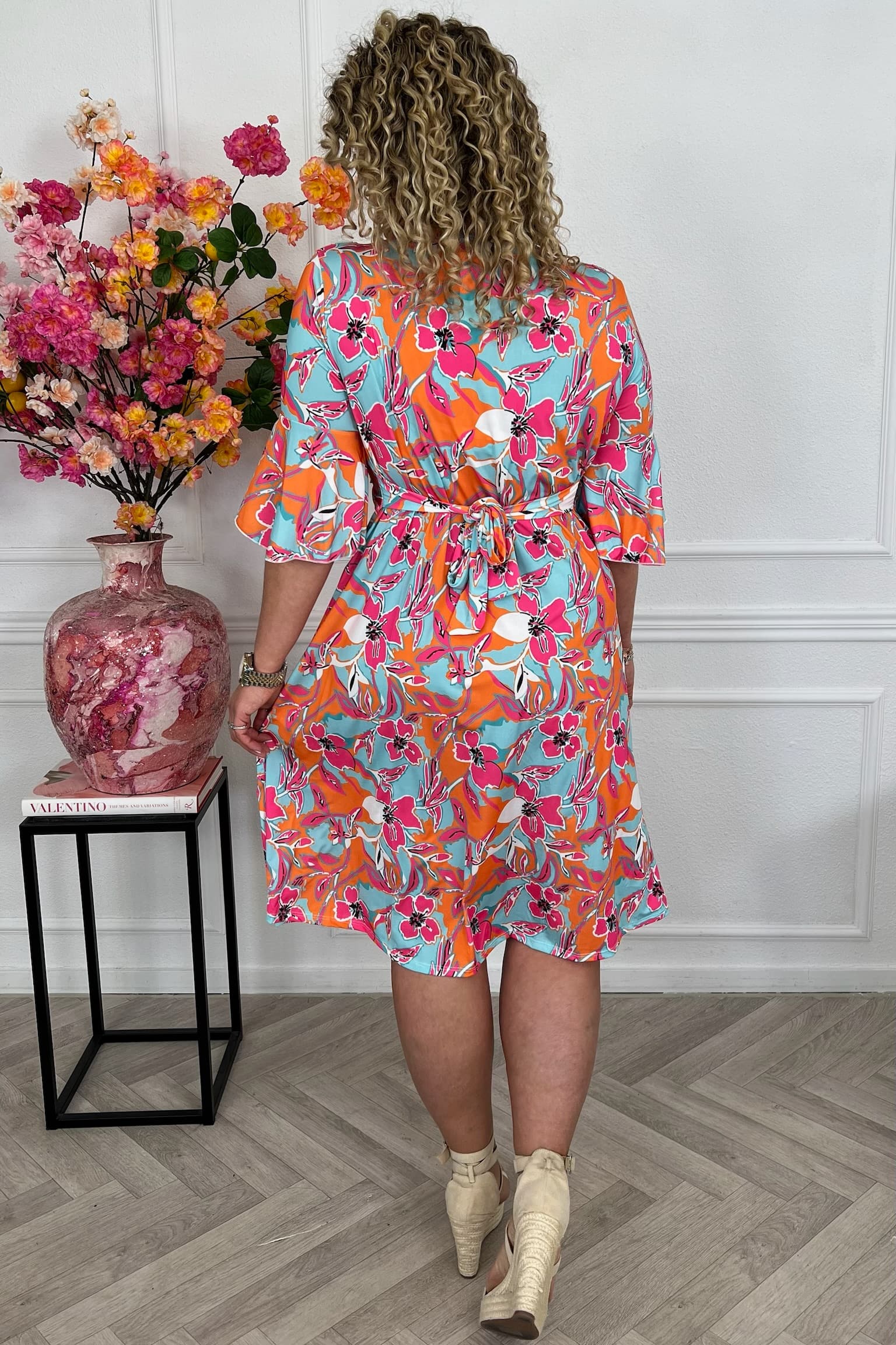 Curvy Short Knotted Celeste Dress - Orange/Turquoise - Image 3
