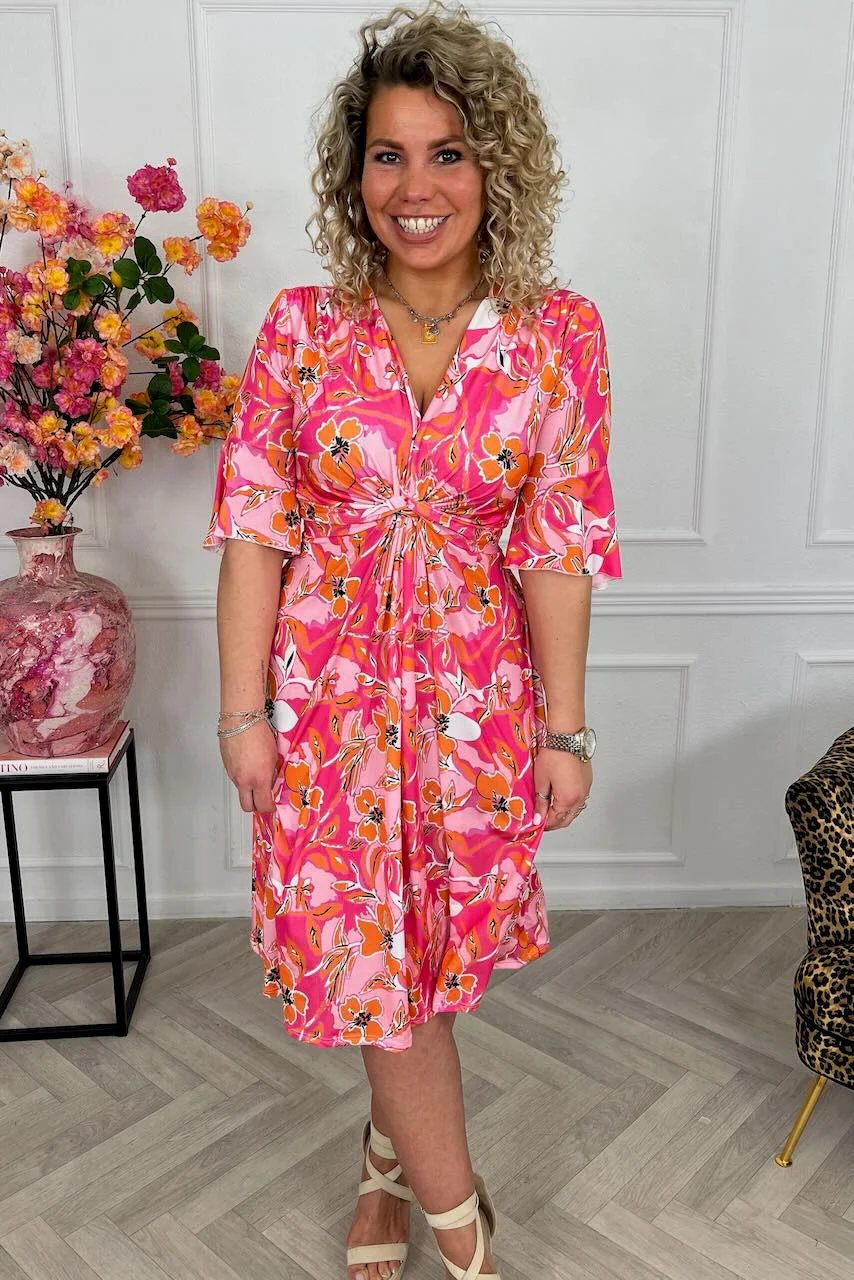 Curvy Short Knotted Celeste Dress - Pink/Fuchsia - Image 2