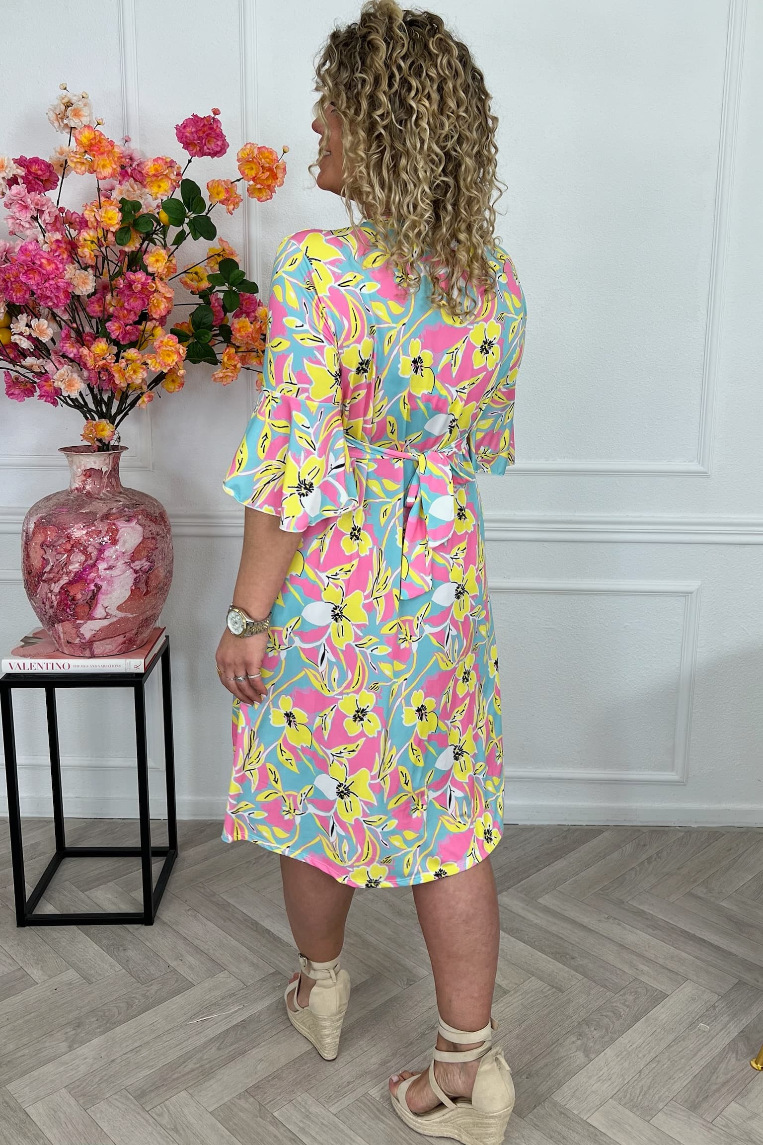 Curvy Short Knotted Celeste Dress - Pink/Yellow/Turquoise PRE-ORDER - Image 4