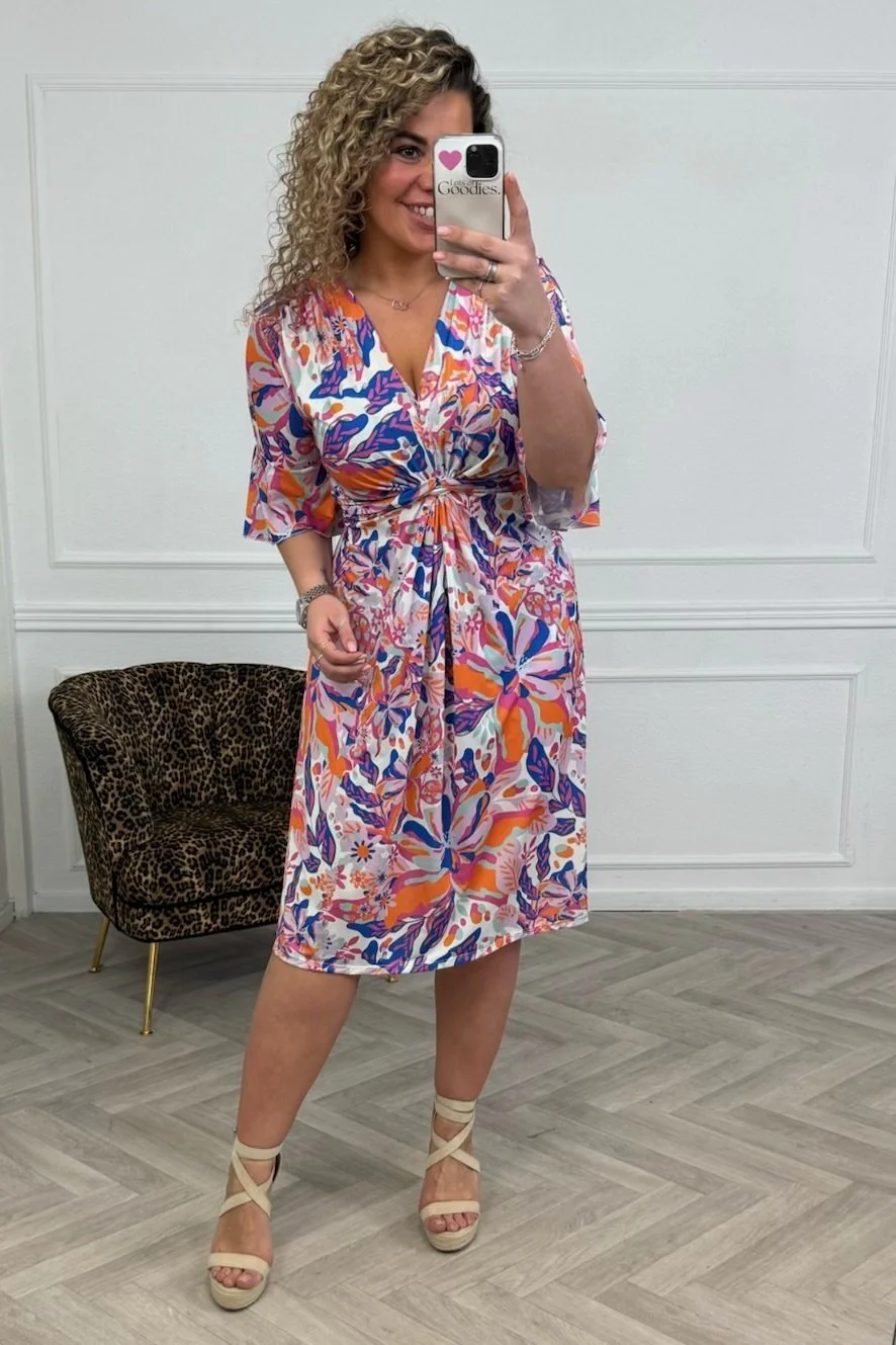 Curvy Short Knotted Charlie Dress - Orange/Purple