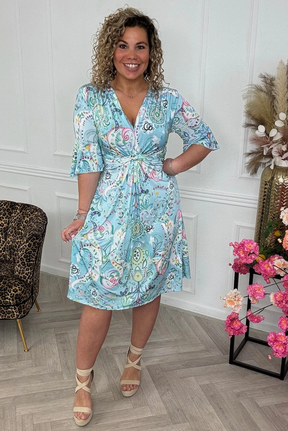 Curvy Short Knotted Fantasy Dress - Light Blue - Image 2