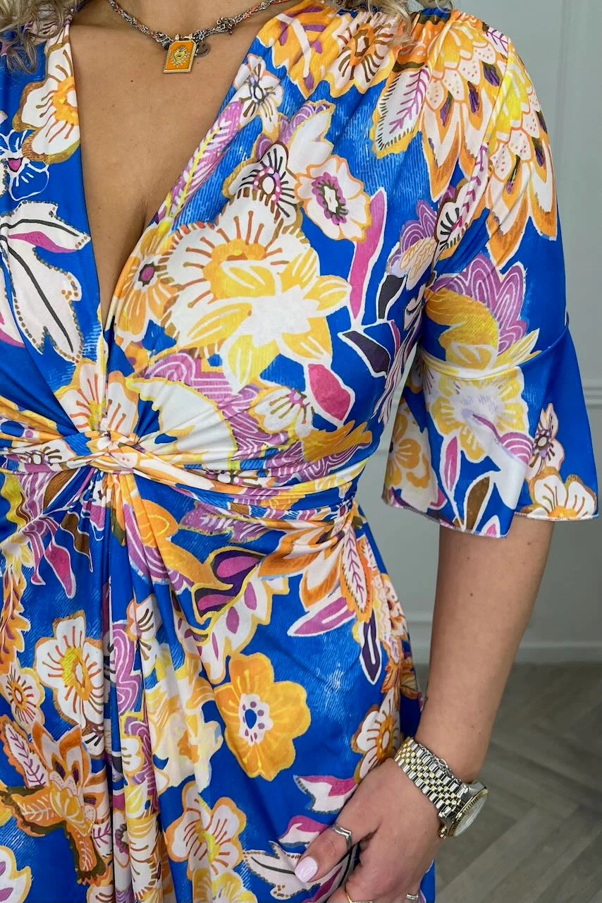 Curvy Short Knotted Flora Dress - Kobalt/Yellow - Image 5