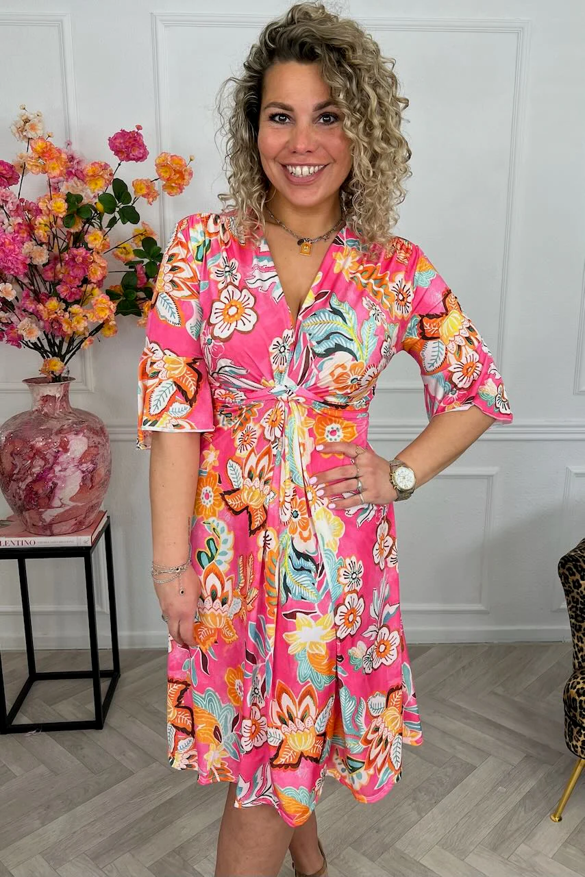 Curvy Short Knotted Flora Dress - Pink - Image 3