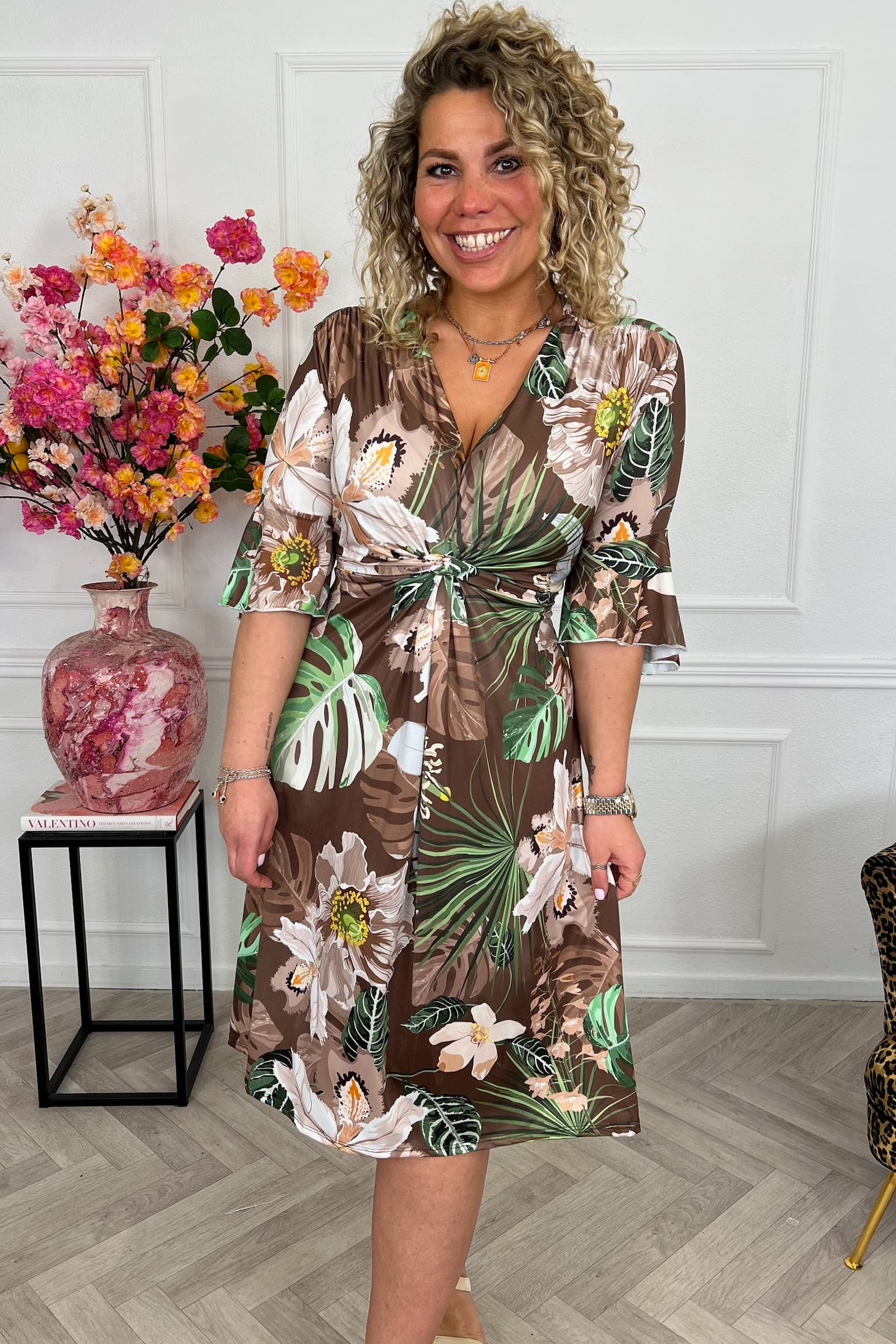 Curvy Short Knotted Forest Dress - Brown