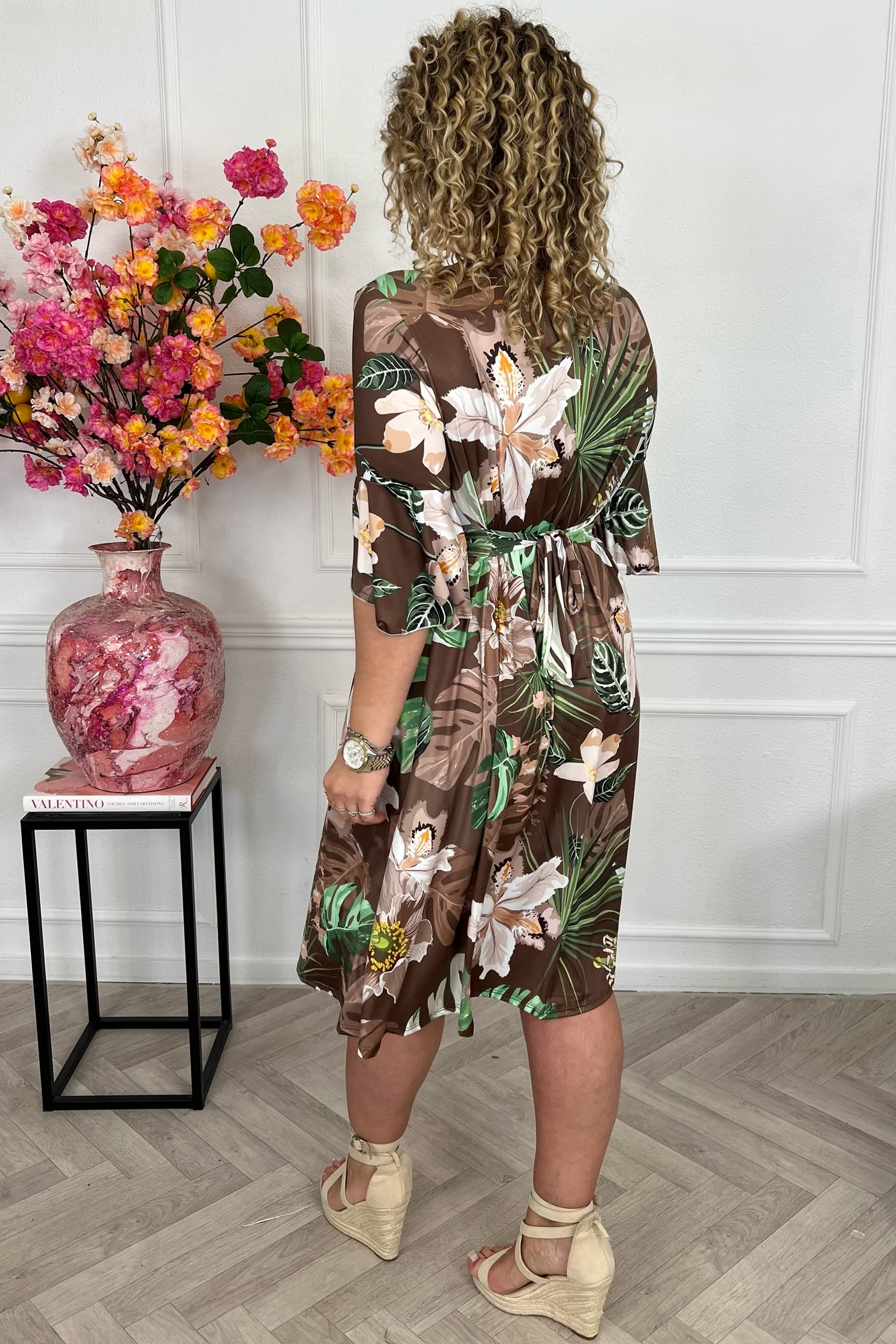 Curvy Short Knotted Forest Dress - Brown - Image 4