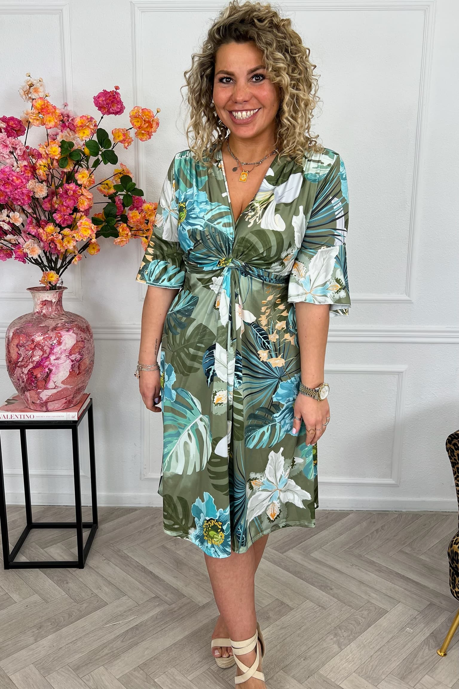 Curvy Short Knotted Forest Dress - Turquoise