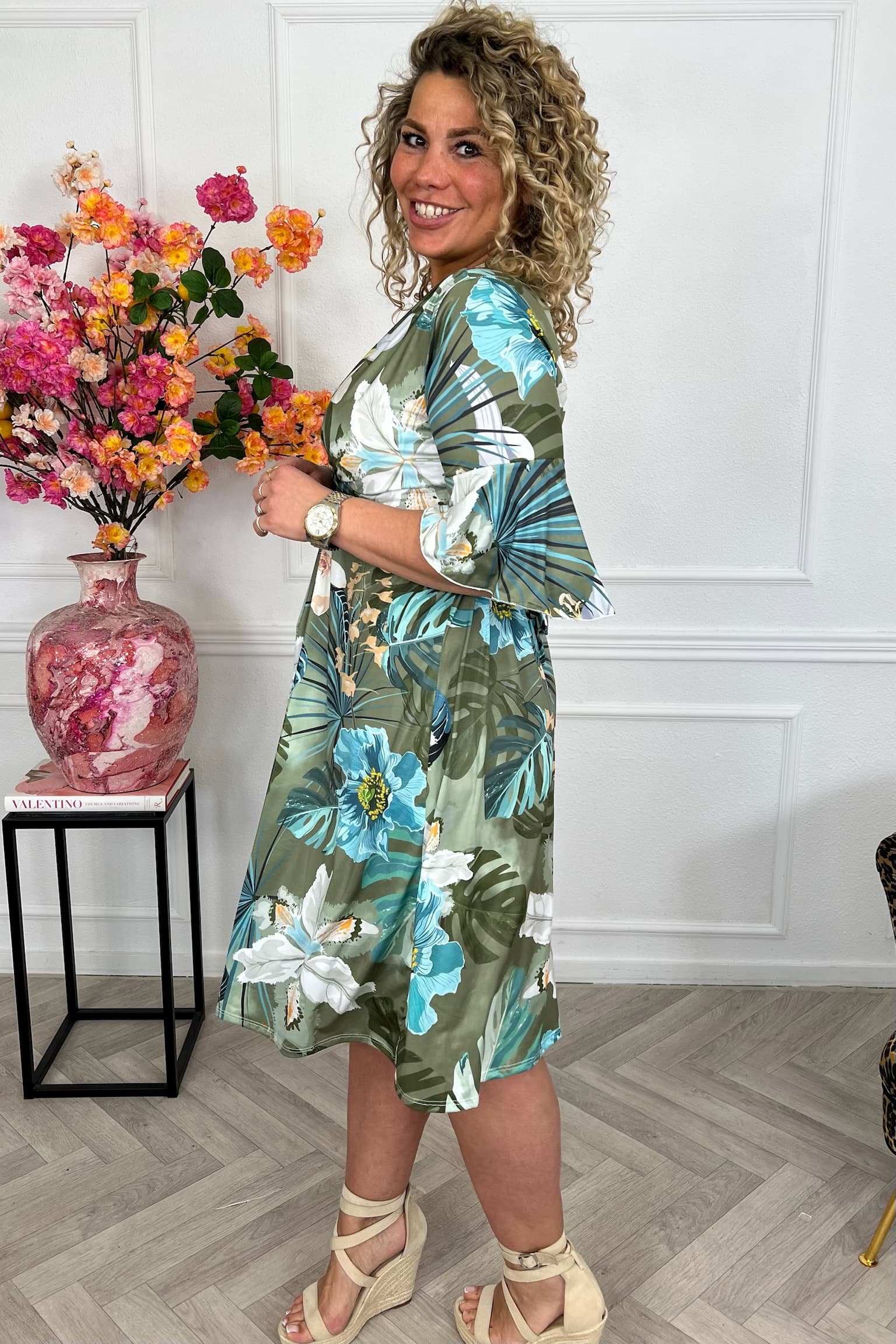 Curvy Short Knotted Forest Dress - Turquoise - Image 2