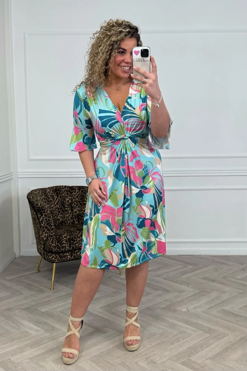 Curvy Short Knotted Hannah Dress - Light Blue - Image 2