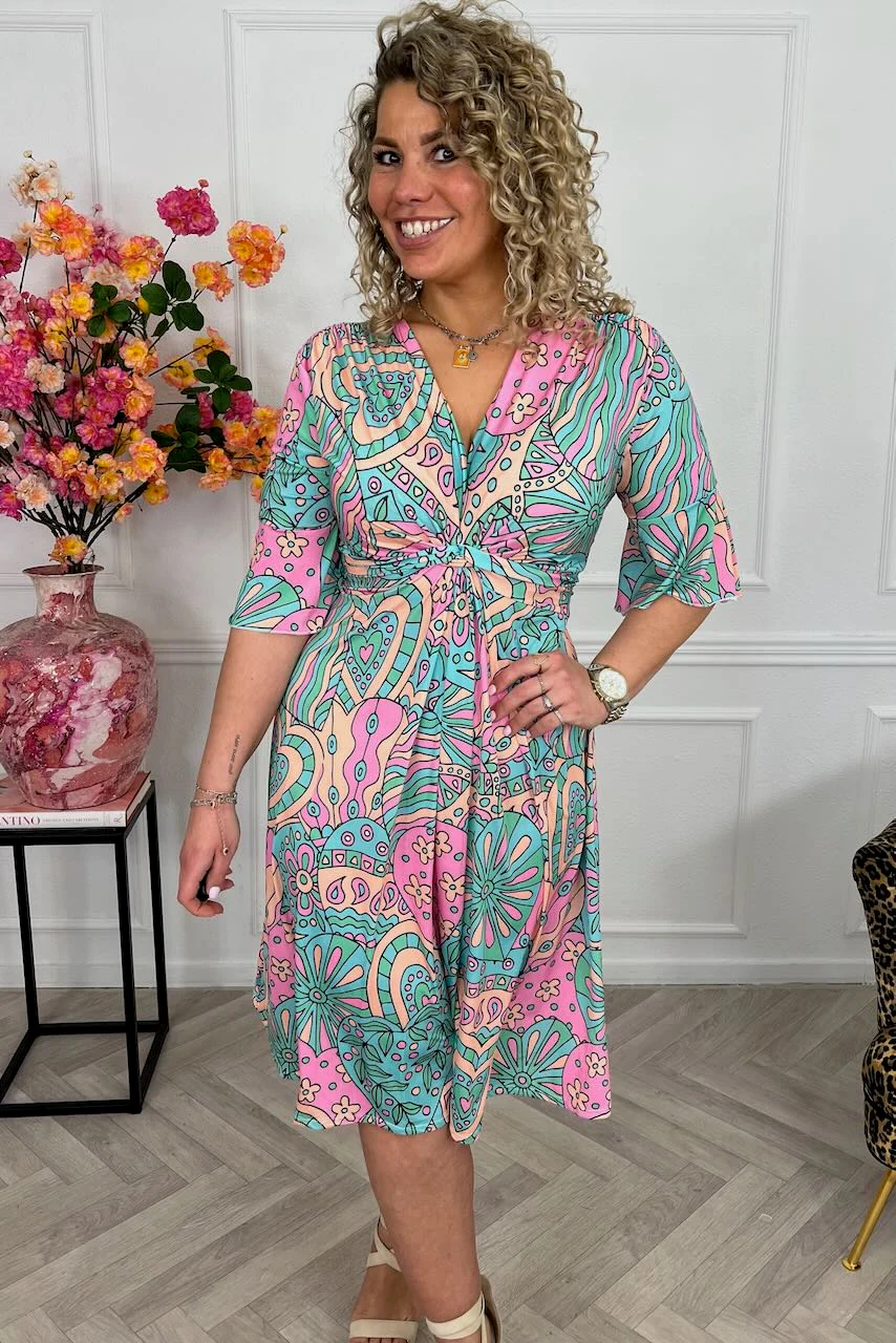 Curvy Short Knotted Hearts Dress - Turquoise - Image 2