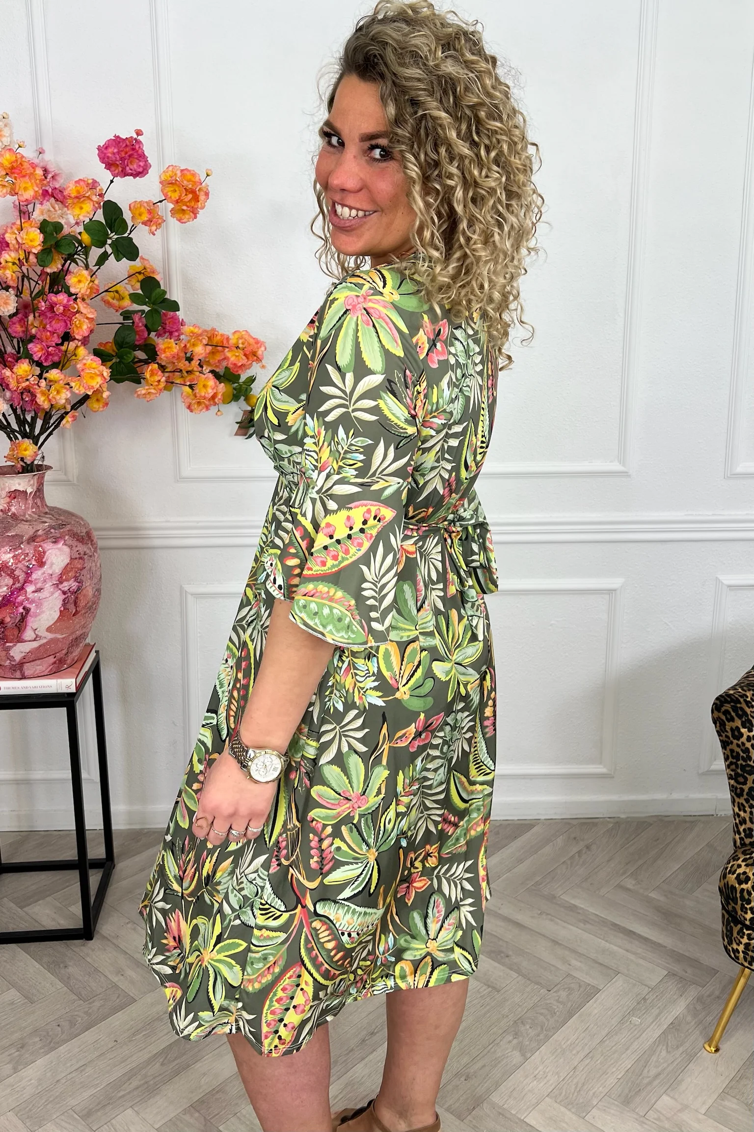 Curvy Short Knotted Leaves Dress - Armygreen - Image 2