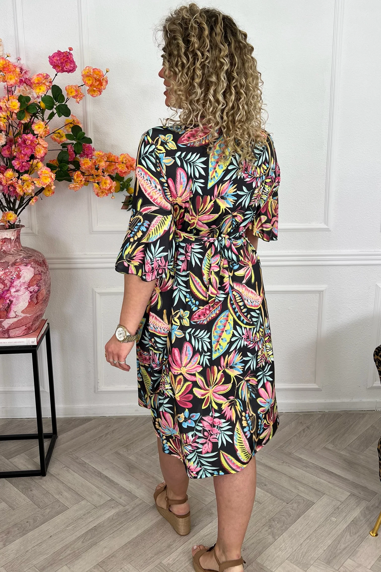 Curvy Short Knotted Leaves Dress - Black - Image 2