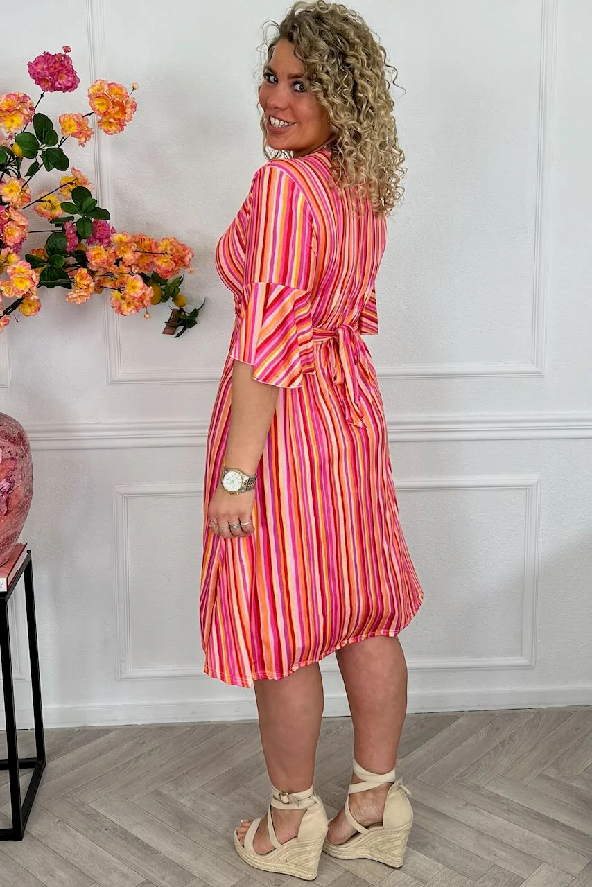 Curvy Short Knotted Lines Dress - Pink - Image 2
