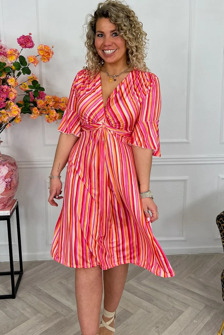 Curvy Short Knotted Lines Dress - Pink - Image 3